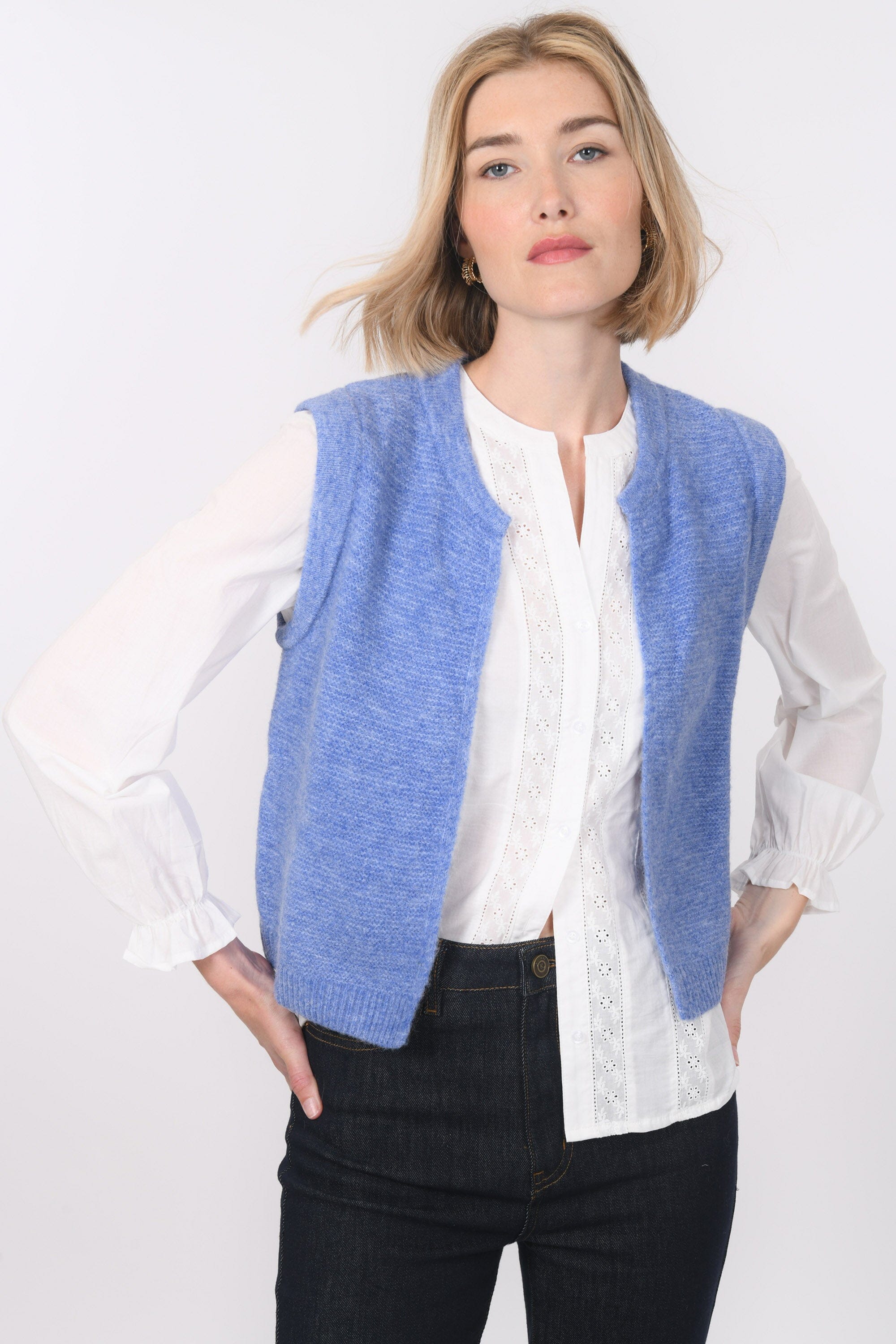 Gilet oversize col rond en laine et cachemire Bastia Marron Gilet oversize col rond en laine et cachemire Bastia Marron