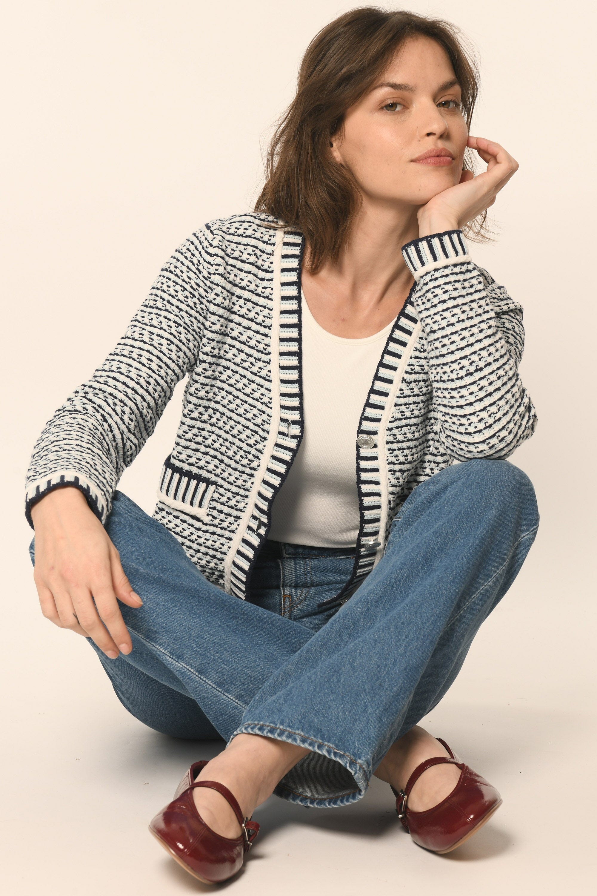 GILET V - NAVY BLANC - ATIKA GILET KOOKAI Mode Kookai