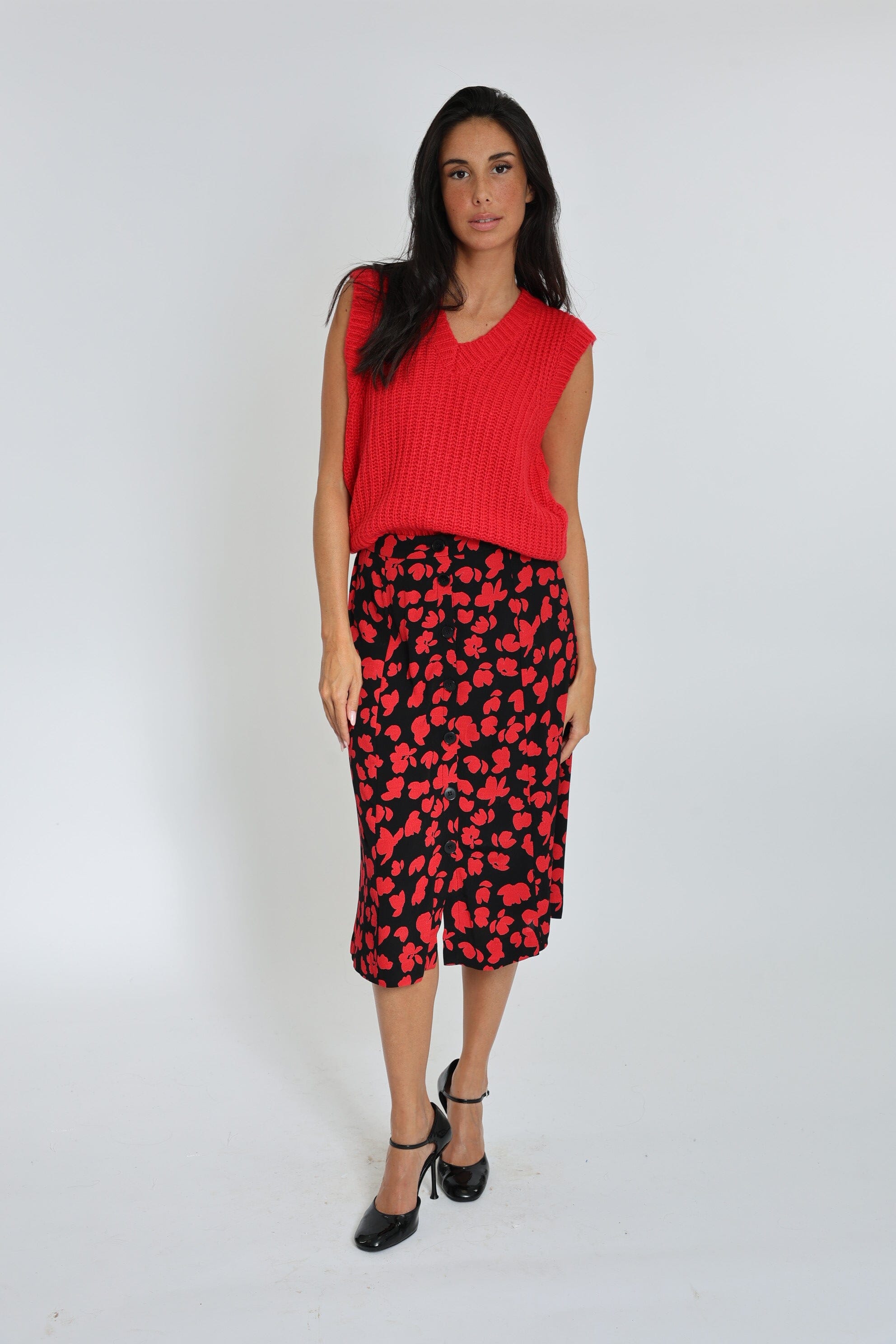 JUPE MIDI CARMEN NOIR/ROUGE JUPE KOOKAI Mode Kookai
