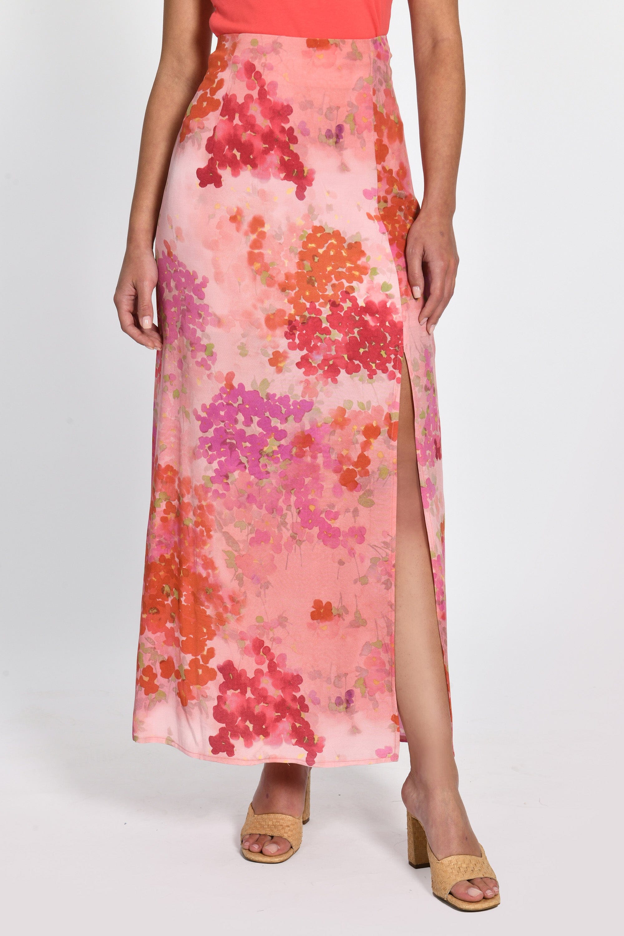 JUPE MIDI PAOLA FLEURS MULTICO ROUGE JUPE KOOKAI Mode Kookai