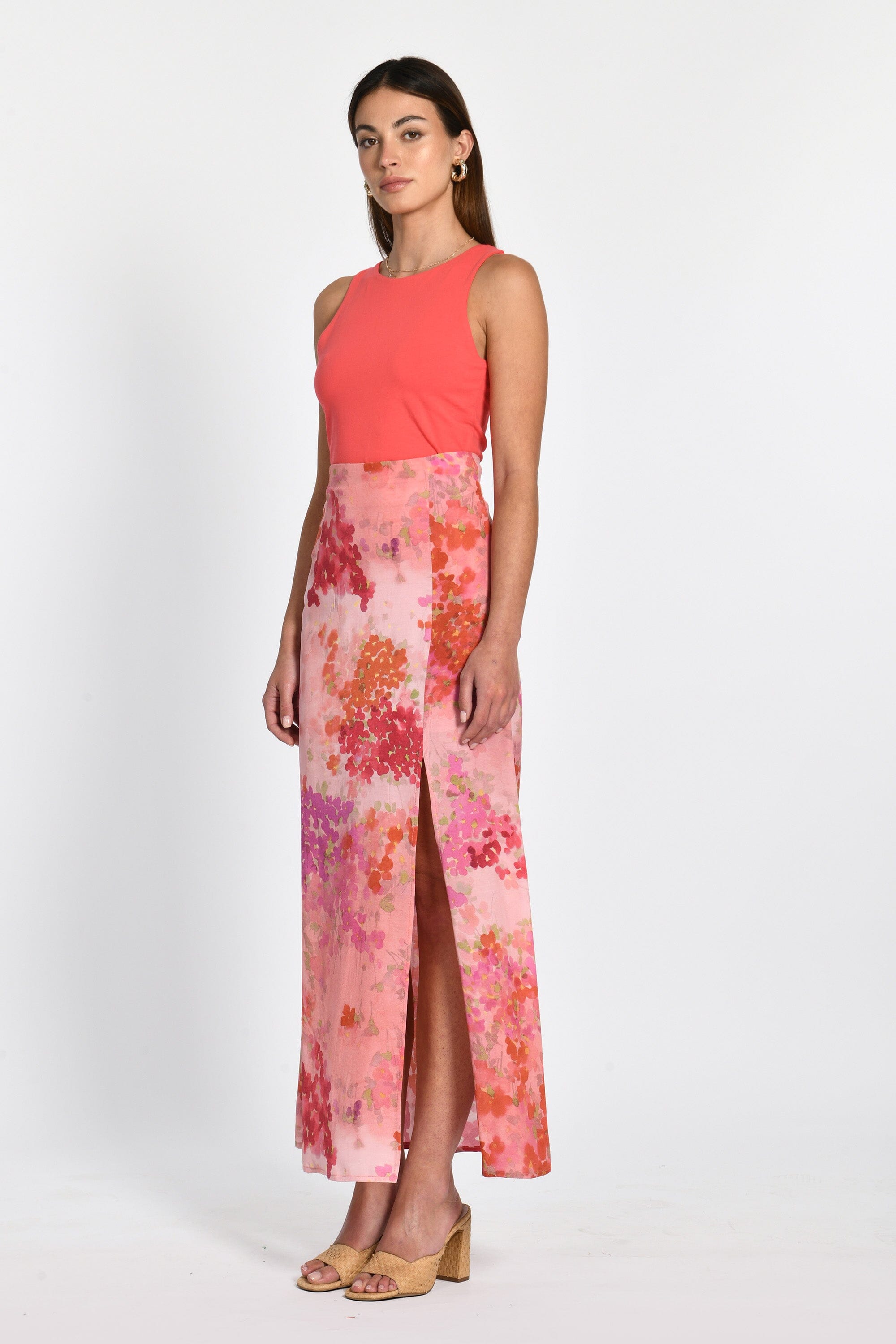 JUPE MIDI PAOLA FLEURS MULTICO ROUGE JUPE KOOKAI Mode Kookai