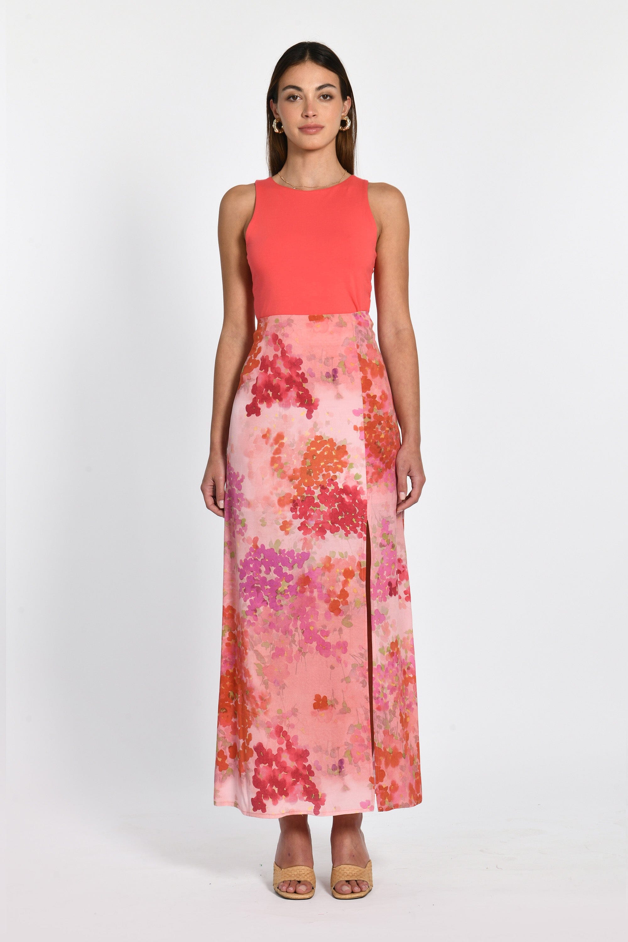 JUPE MIDI PAOLA FLEURS MULTICO ROUGE JUPE KOOKAI Mode Kookai