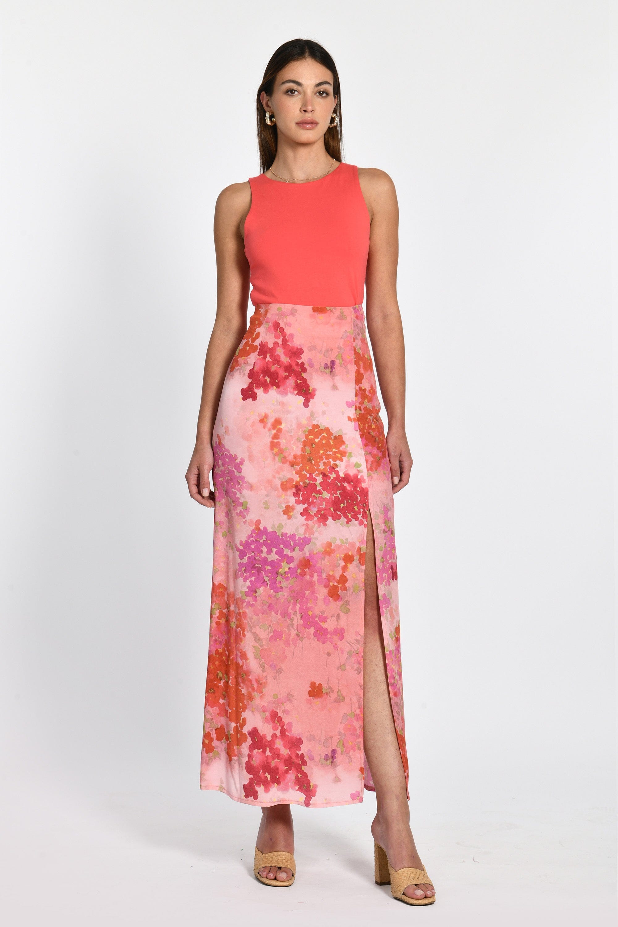 JUPE MIDI PAOLA FLEURS MULTICO ROUGE JUPE KOOKAI Mode Kookai