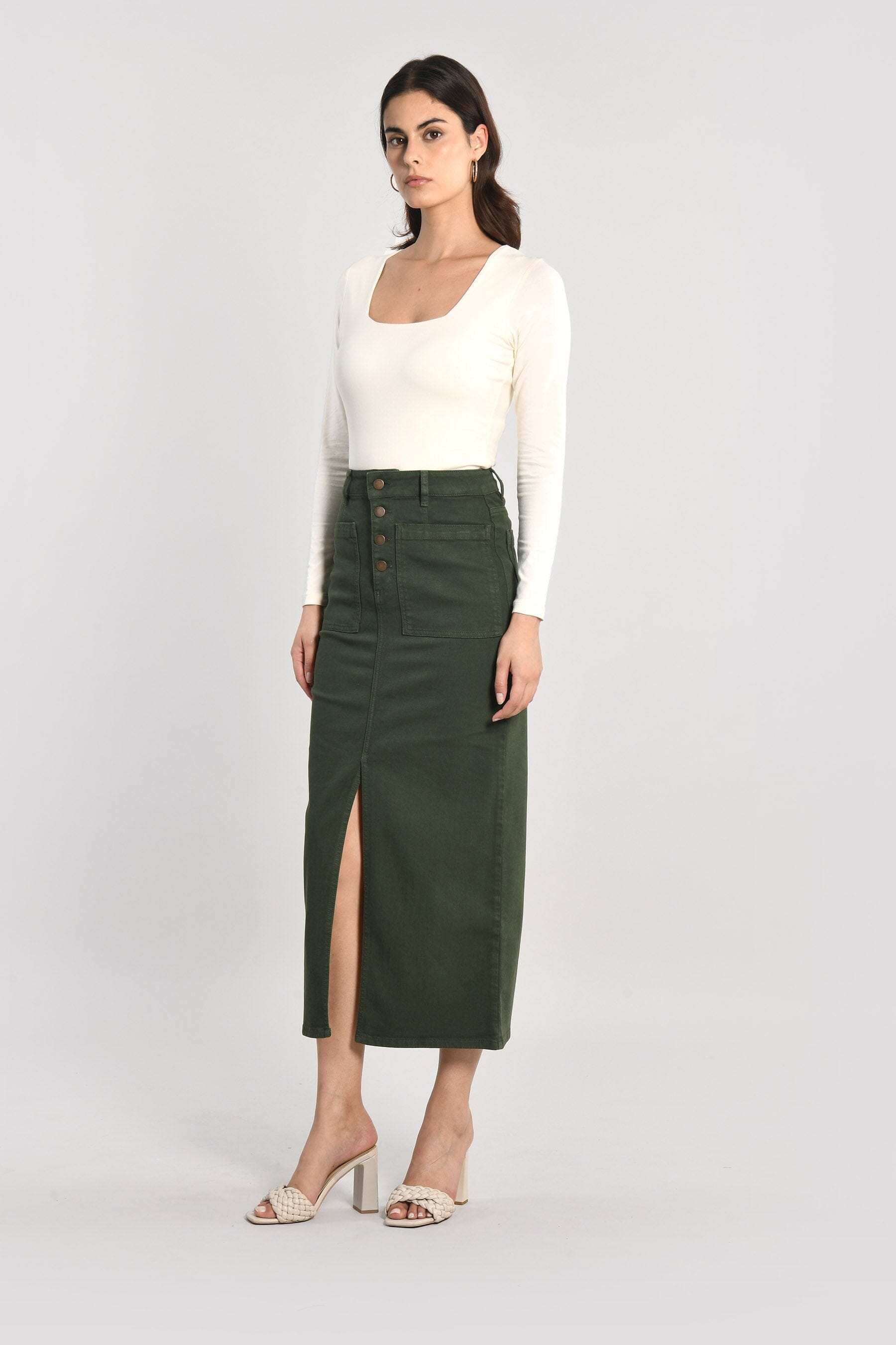 JUPE MIDI SPORTSWEAR THADEE KAKI JUPE SPORTWEAR KOOKAI Mode Kookai