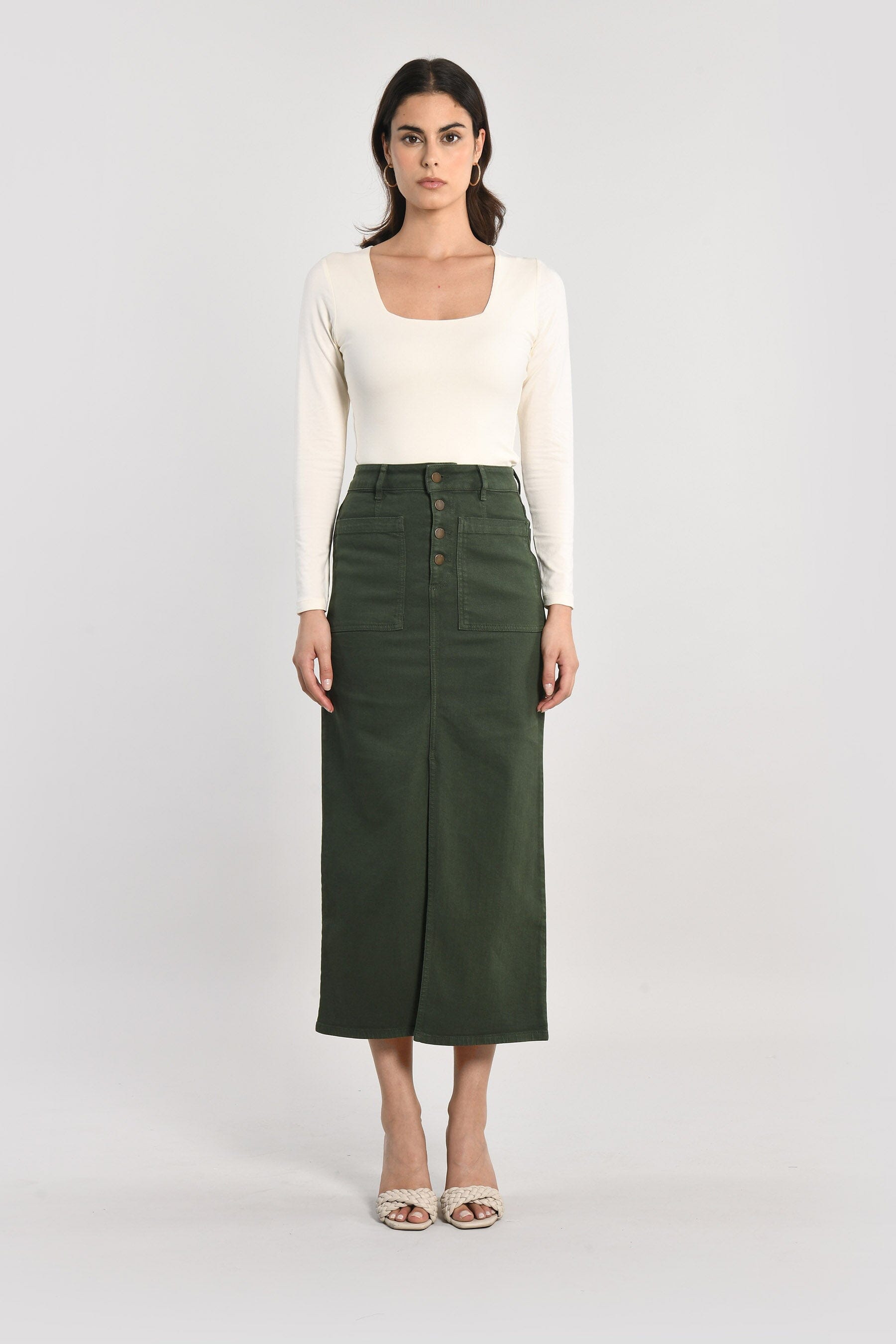 JUPE MIDI SPORTSWEAR THADEE KAKI JUPE SPORTWEAR KOOKAI Mode Kookai