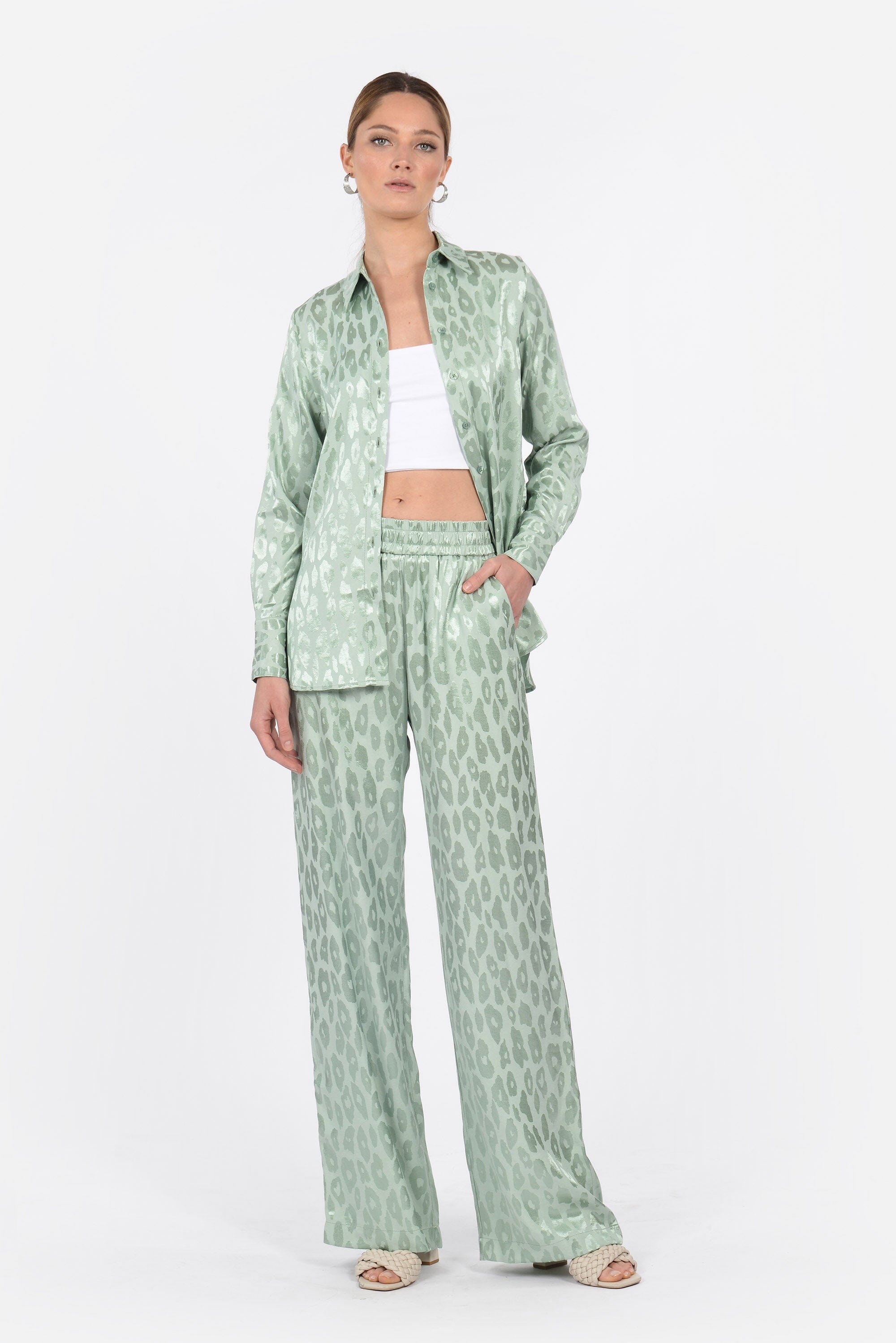 PANTALON JACQUARD SATIN WISSEM CELADON PANTALON KOOKAI Mode Kookai