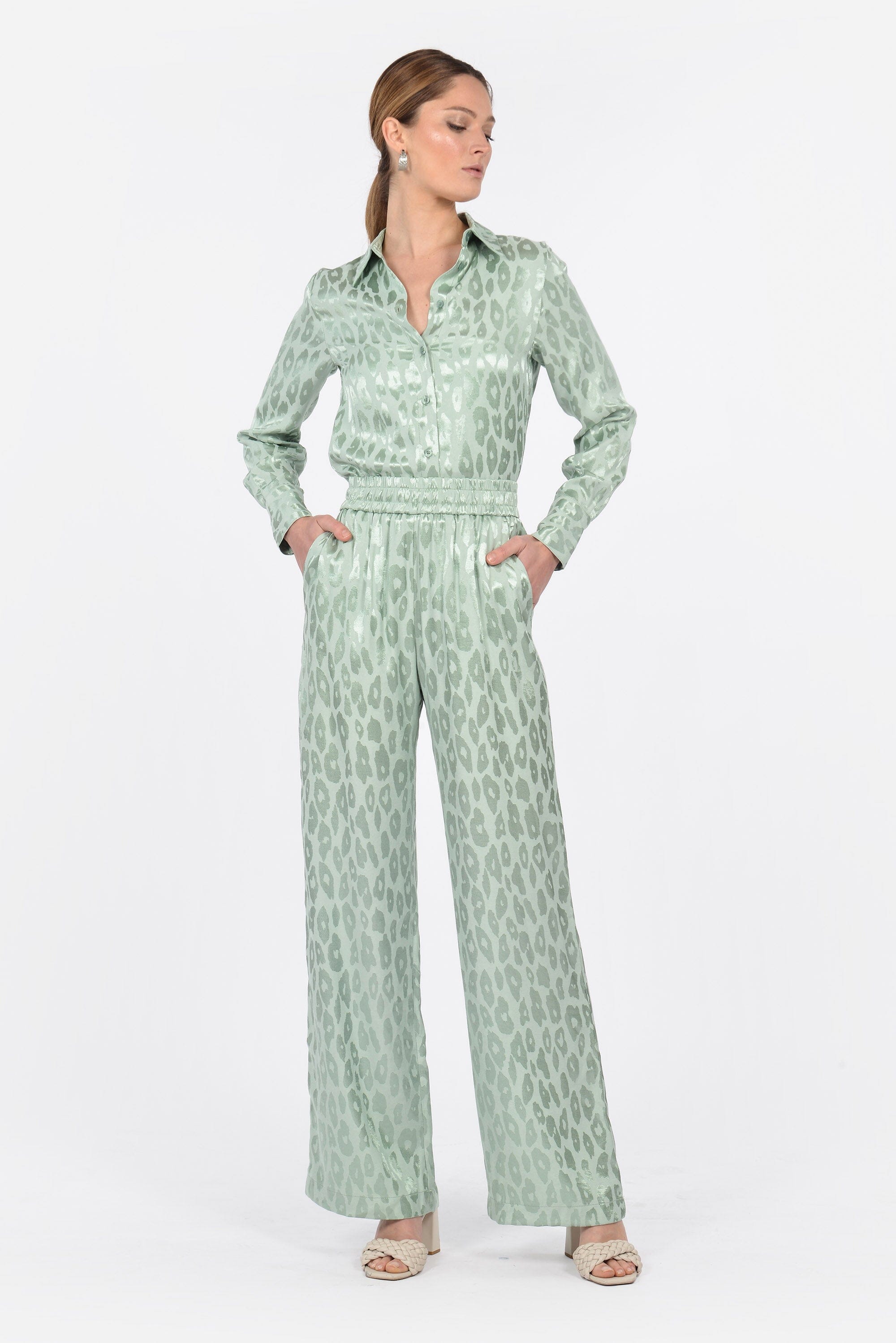PANTALON JACQUARD SATIN WISSEM CELADON PANTALON KOOKAI Mode Kookai
