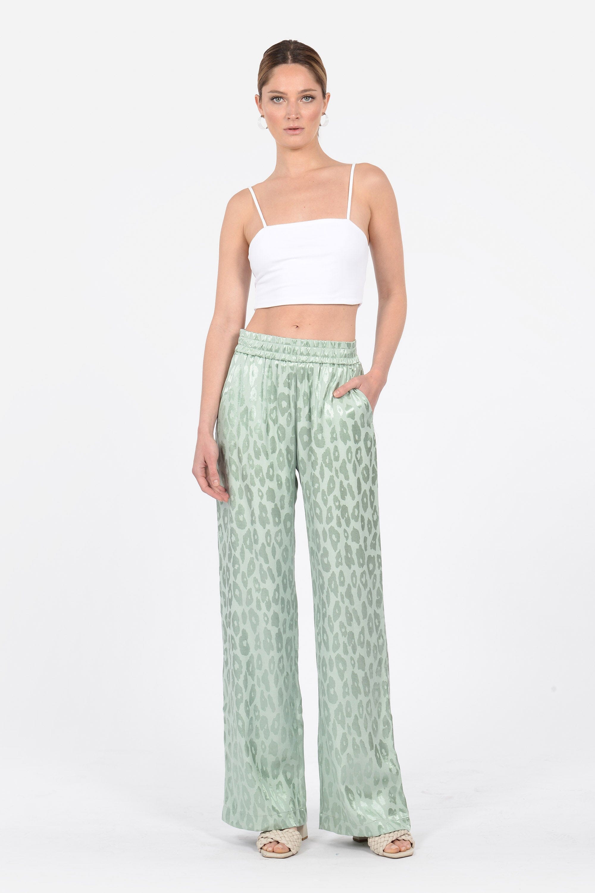 PANTALON JACQUARD SATIN WISSEM CELADON PANTALON KOOKAI Mode Kookai
