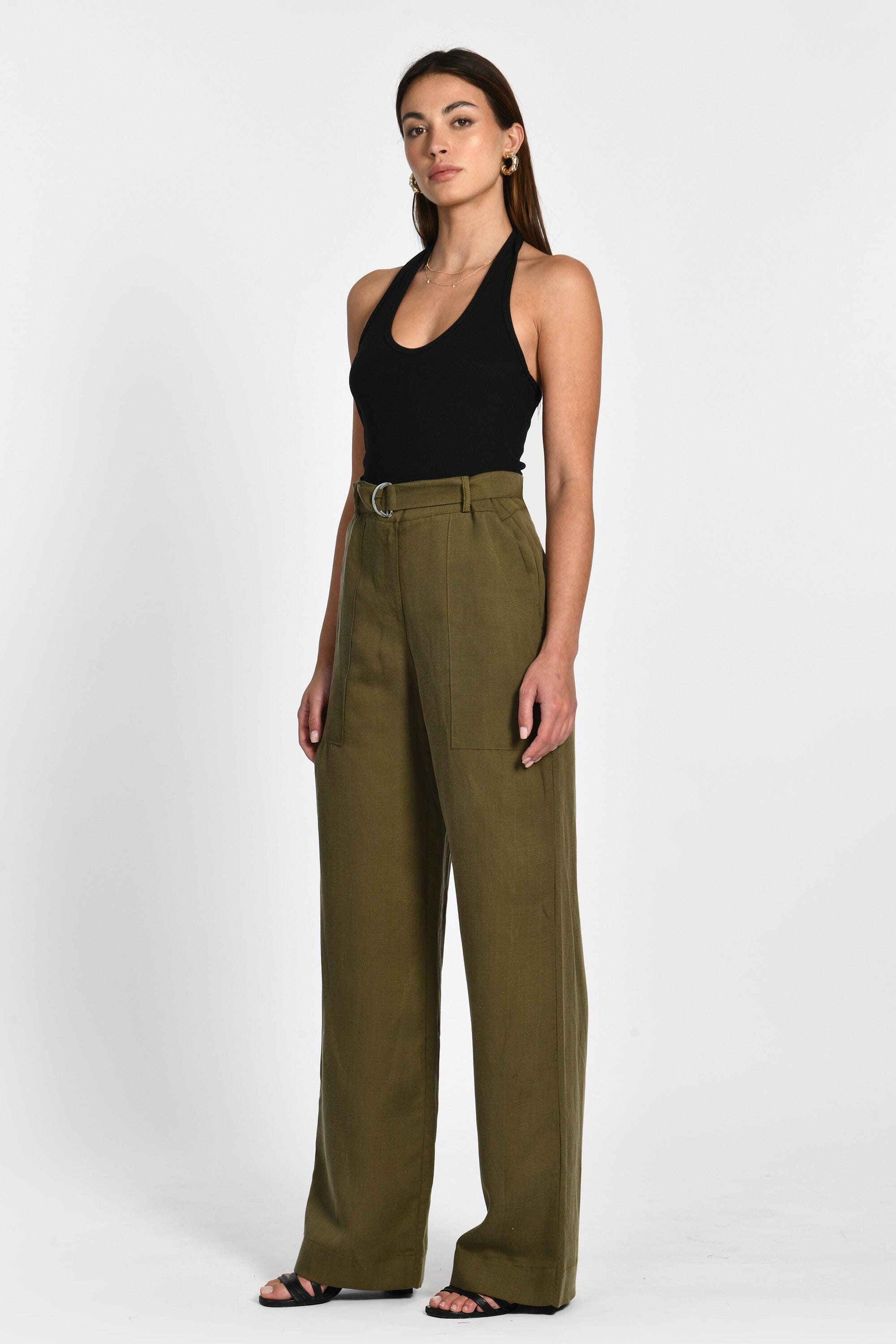 PANTALON LIN TENCEL NAOMI KHAKI PANTALON KOOKAI Mode Kookai