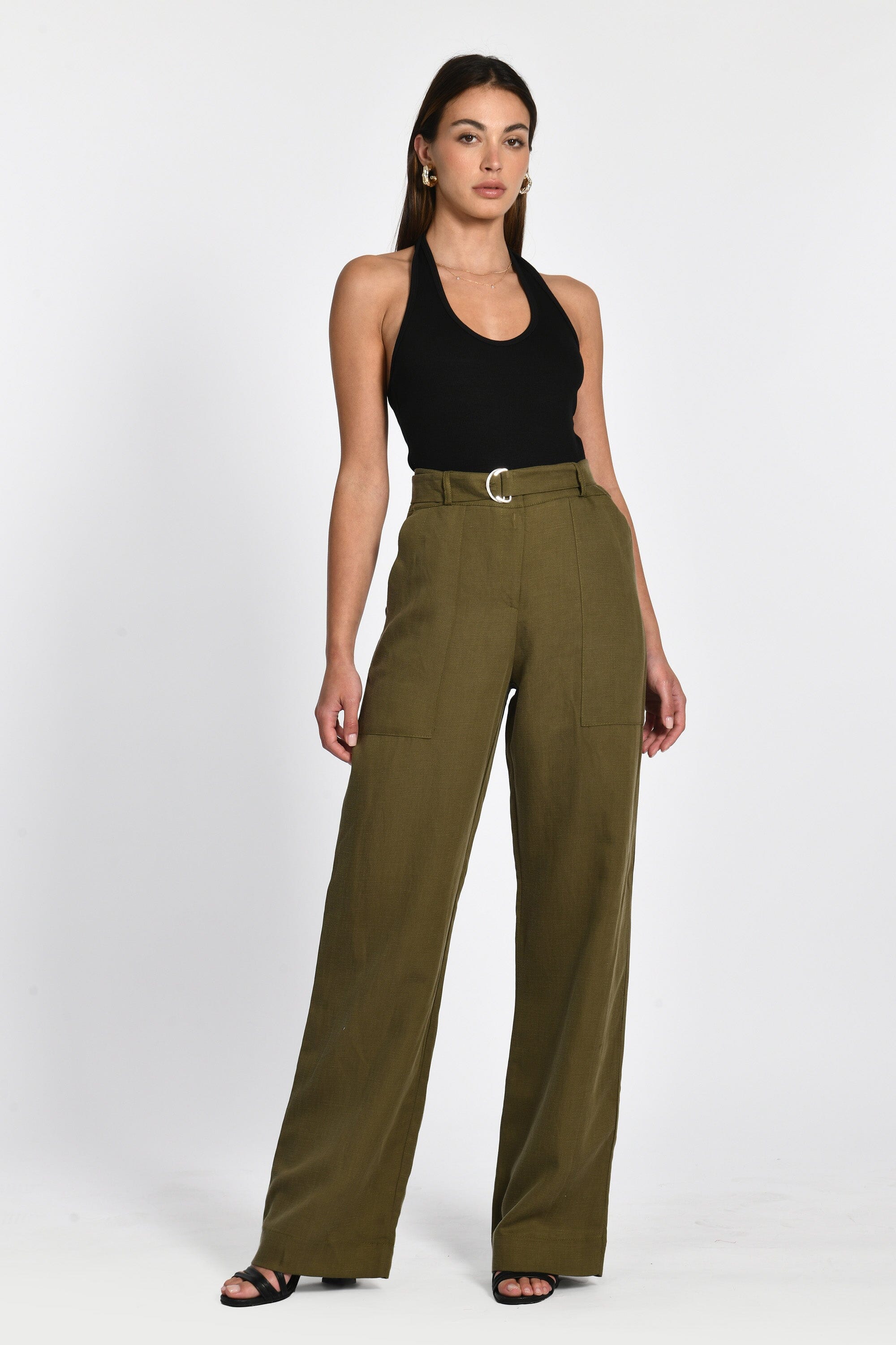 PANTALON LIN TENCEL NAOMI KHAKI PANTALON KOOKAI Mode Kookai