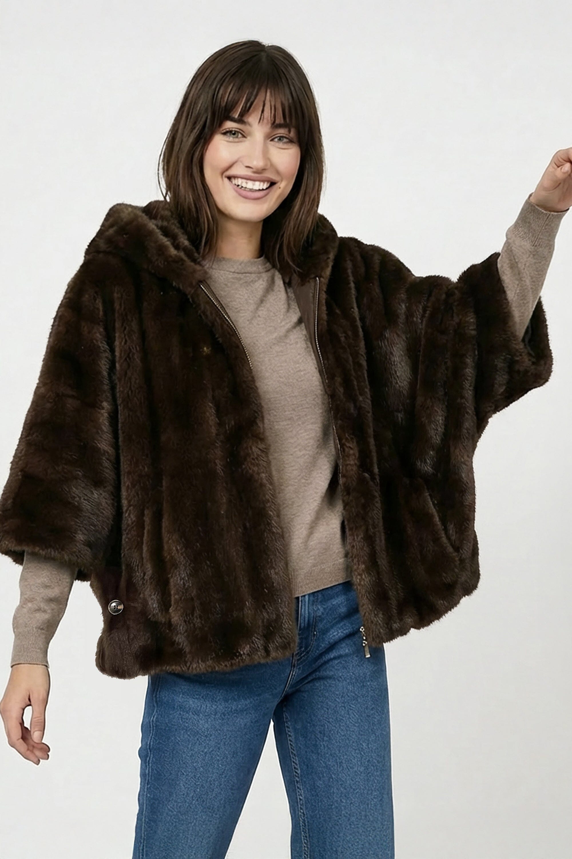 PONCHO FAUX FUR - MARINA - CHOCO MANTEAU KOOKAÏ Mode Kookai