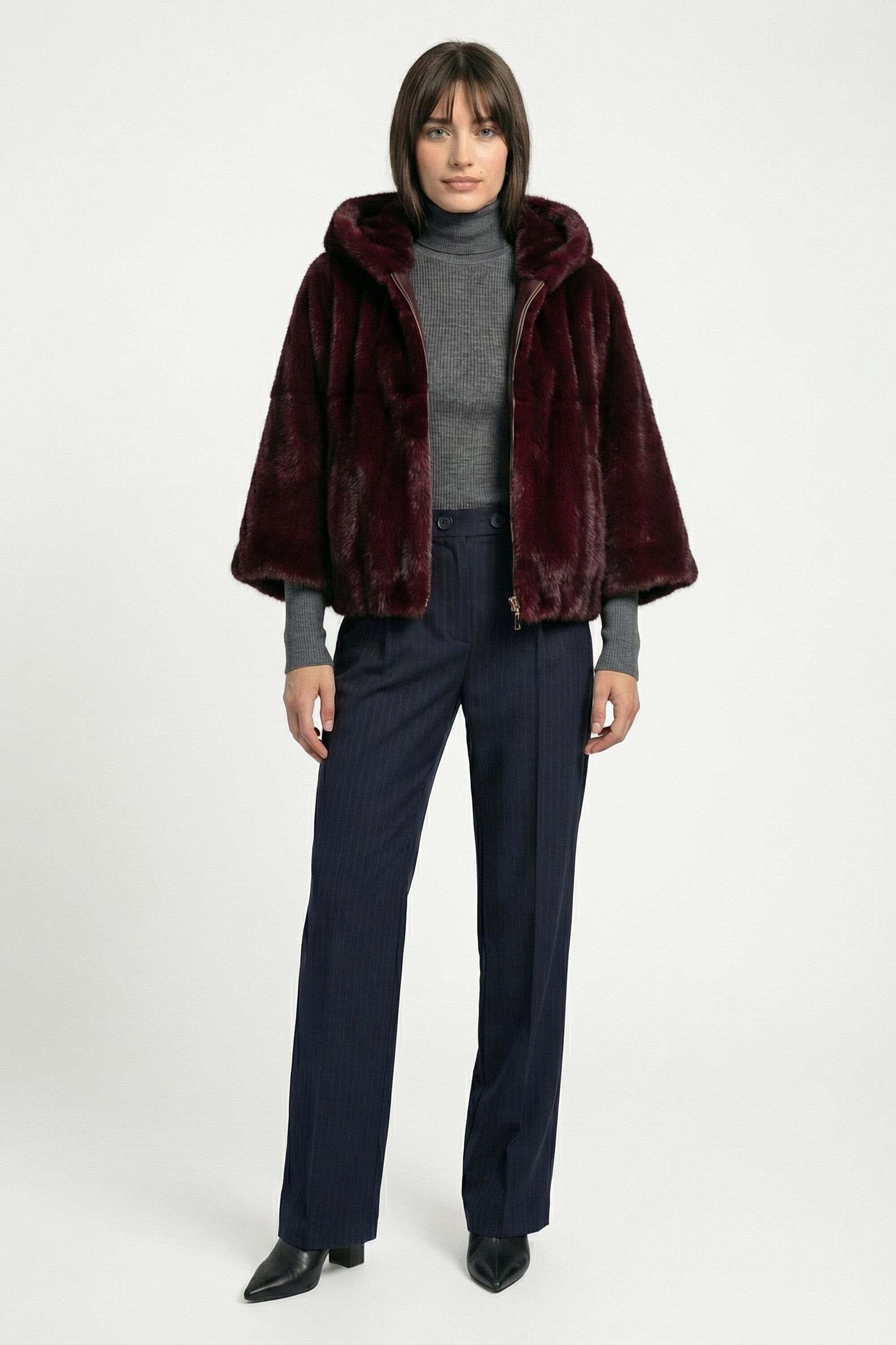 PONCHO FAUX FUR - MARINA - LIE DE VIN MANTEAU KOOKAÏ Mode Kookai