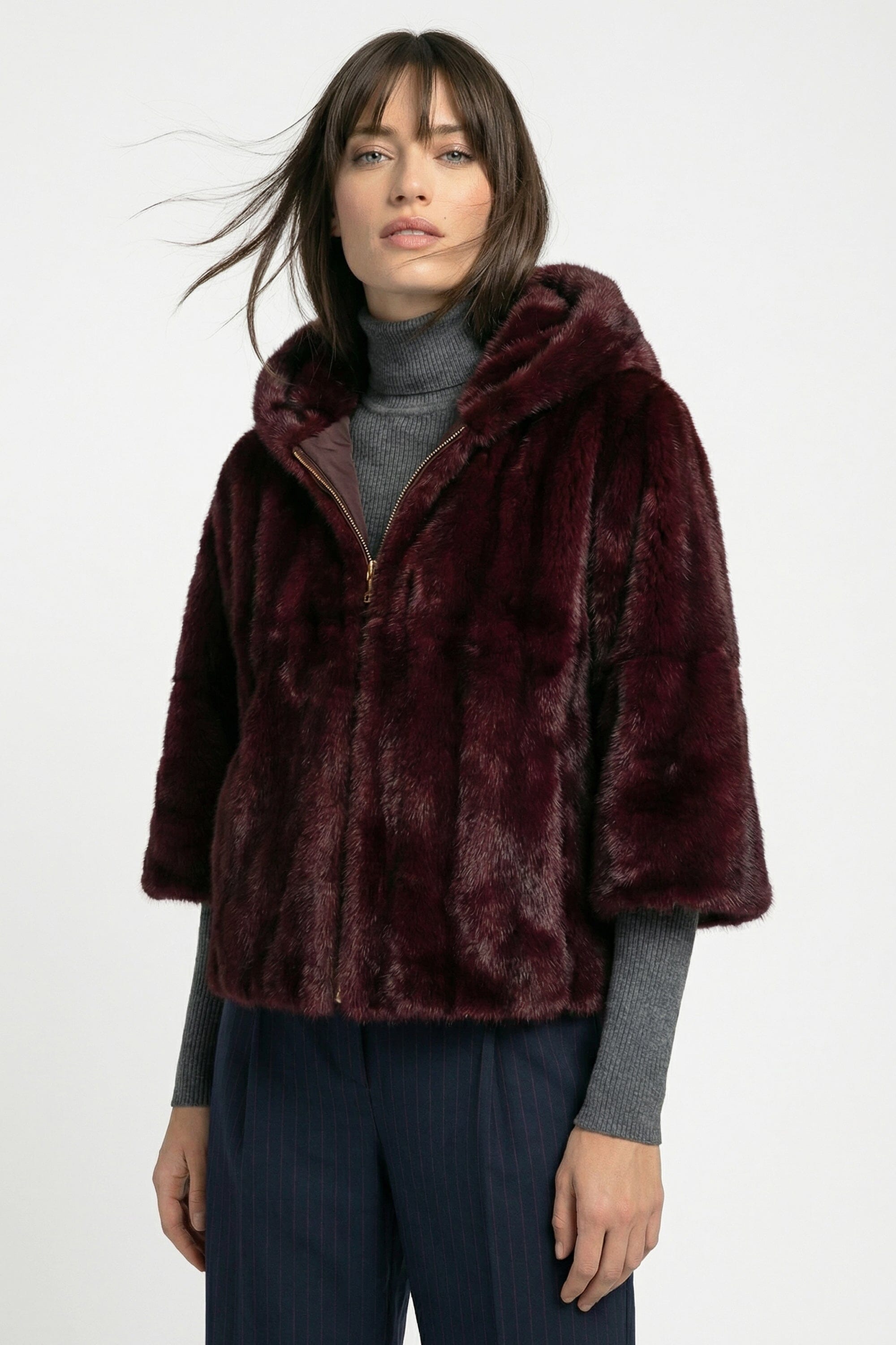 PONCHO FAUX FUR - MARINA - LIE DE VIN MANTEAU KOOKAÏ Mode Kookai