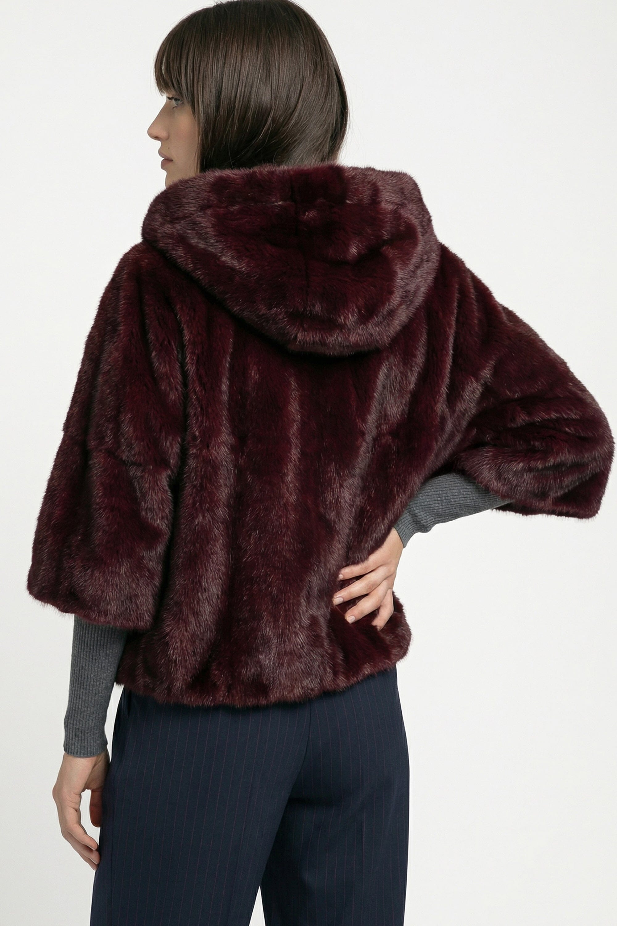 PONCHO FAUX FUR - MARINA - LIE DE VIN MANTEAU KOOKAÏ Mode Kookai