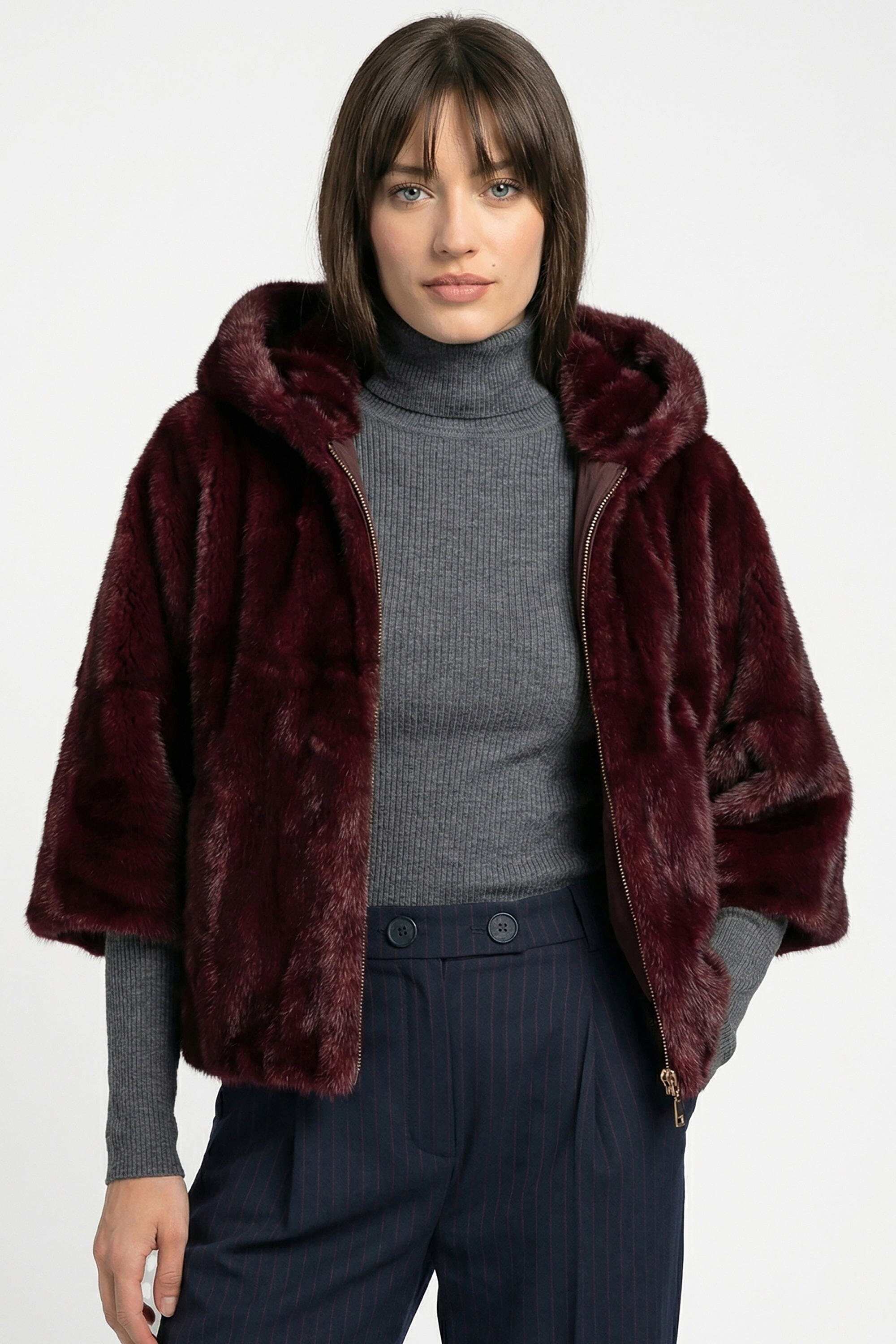 PONCHO FAUX FUR - MARINA - LIE DE VIN MANTEAU KOOKAÏ Mode Kookai