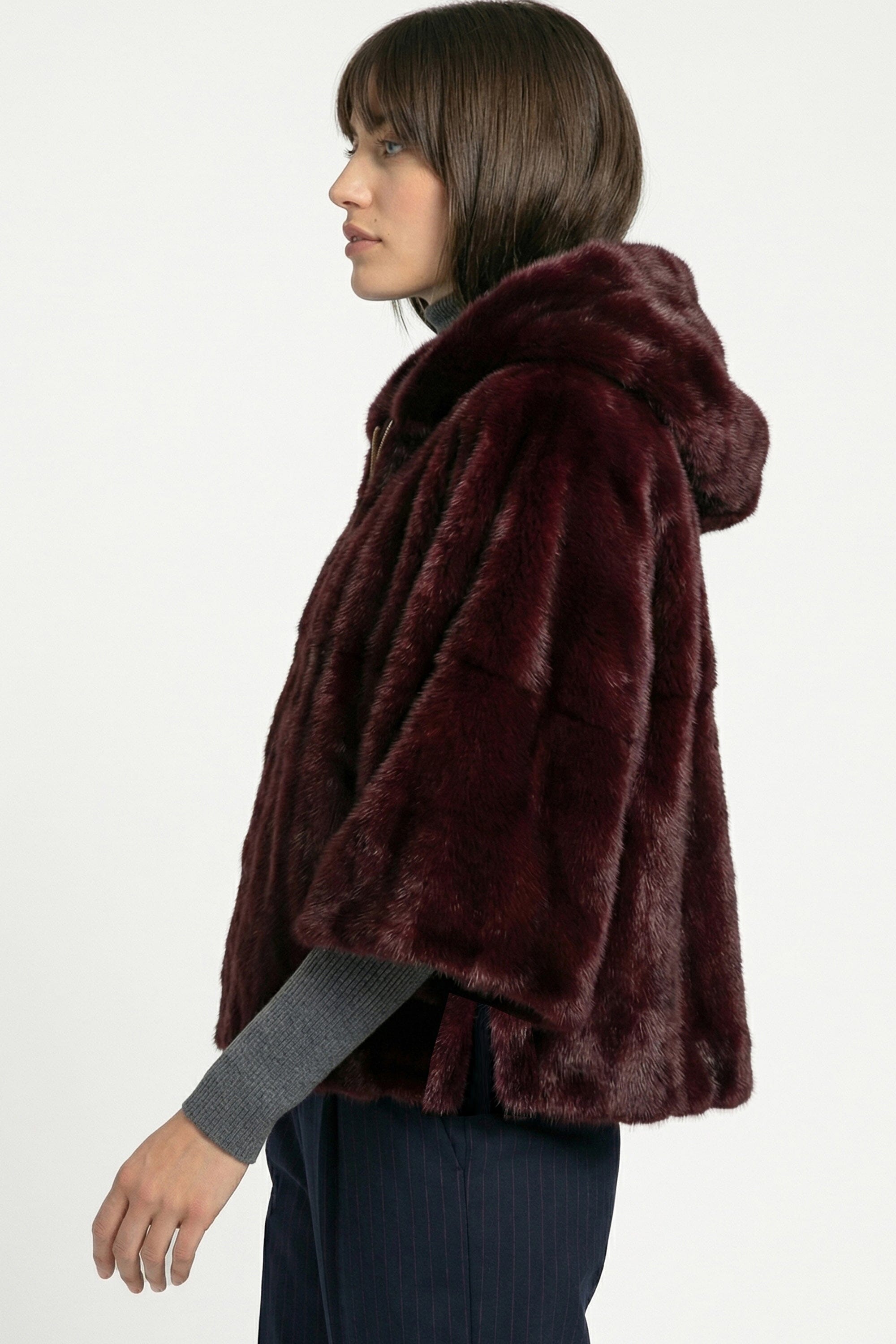 PONCHO FAUX FUR - MARINA - LIE DE VIN MANTEAU KOOKAÏ Mode Kookai