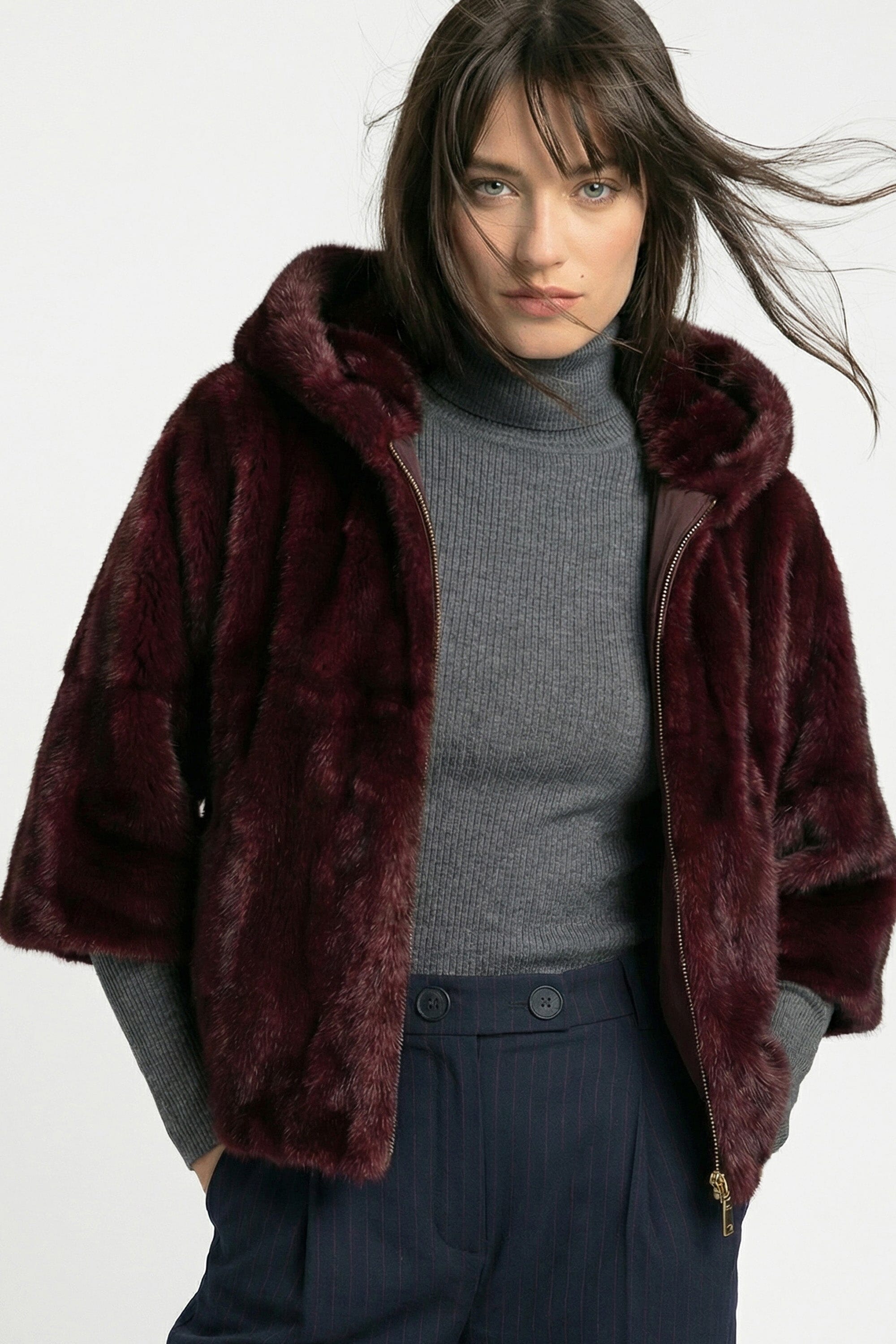 PONCHO FAUX FUR - MARINA - LIE DE VIN MANTEAU KOOKAÏ Mode Kookai