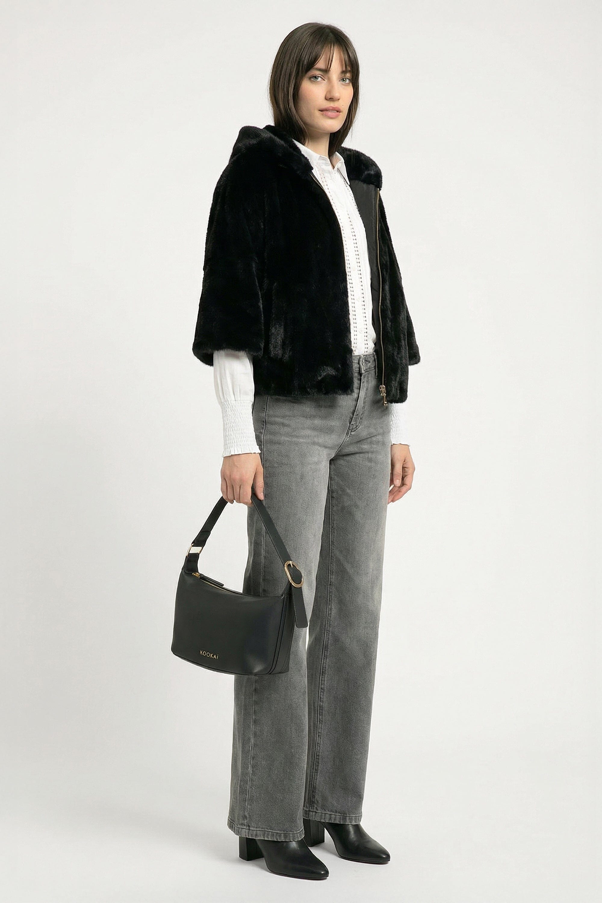 PONCHO FAUX FUR - MARINA - NOIR MANTEAU KOOKAÏ Mode Kookai