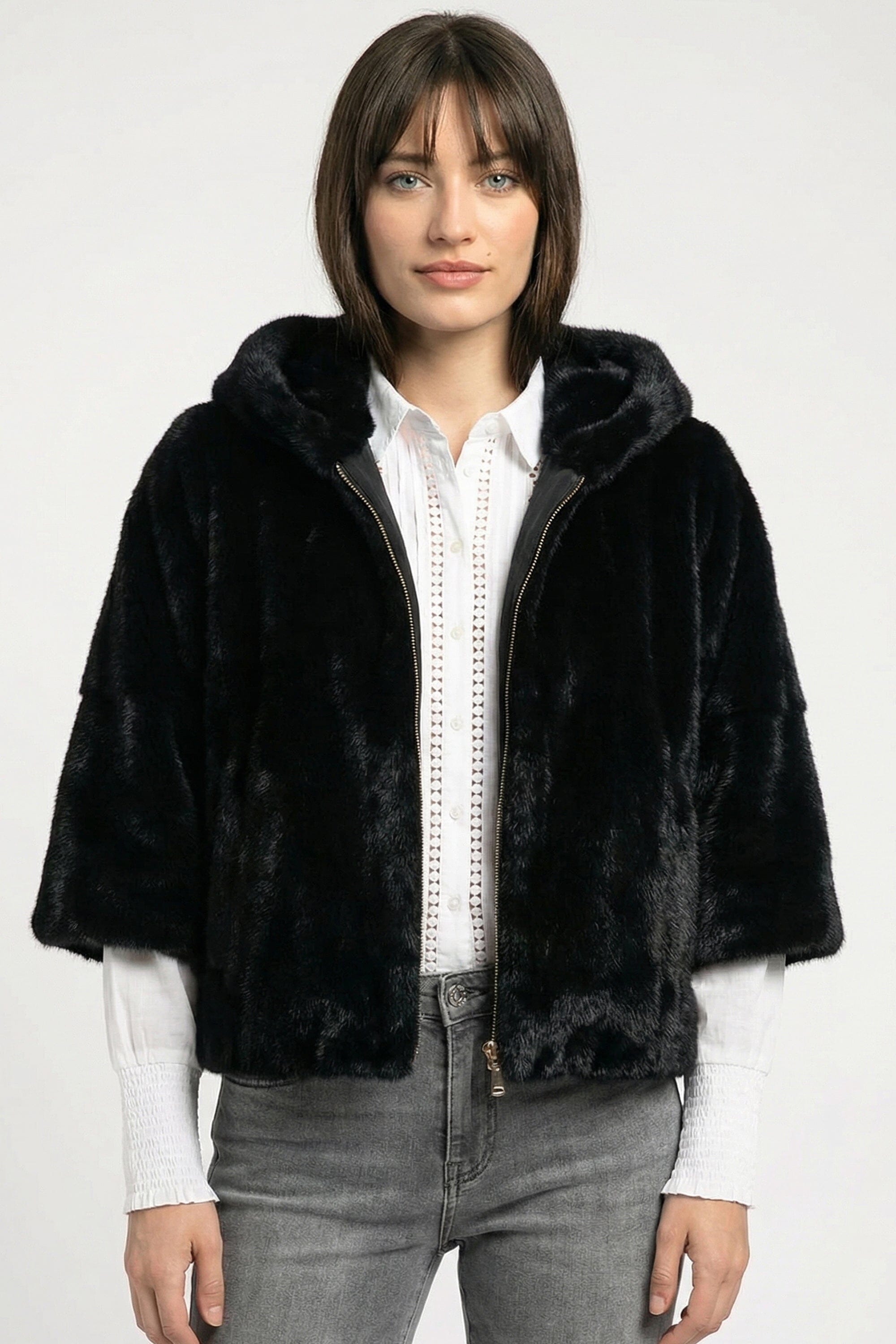 PONCHO FAUX FUR - MARINA - NOIR MANTEAU KOOKAÏ Mode Kookai