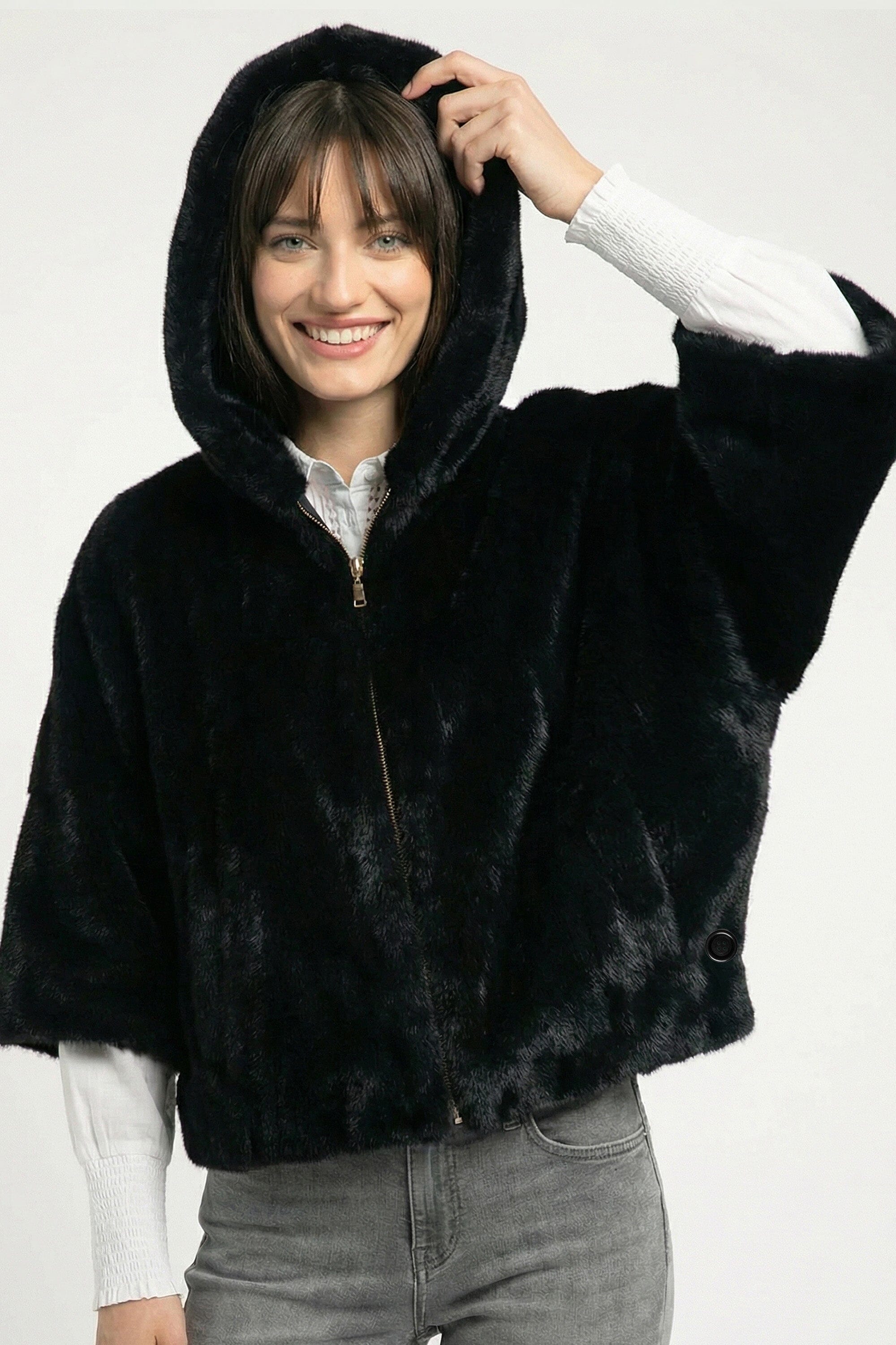 PONCHO FAUX FUR - MARINA - NOIR MANTEAU KOOKAÏ Mode Kookai