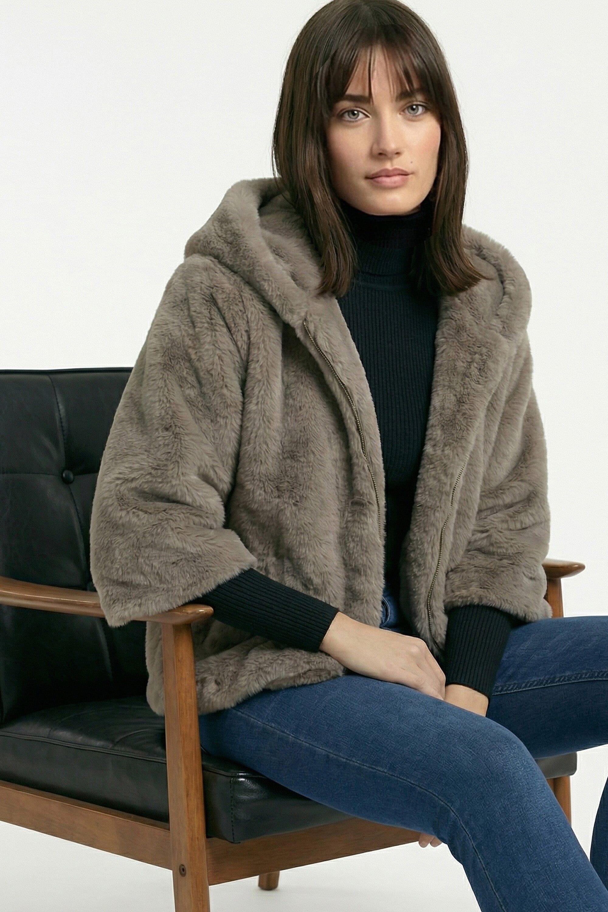 PONCHO FAUX FUR - MARINA - TAUPE/GRIS MANTEAU KOOKAÏ Mode Kookai