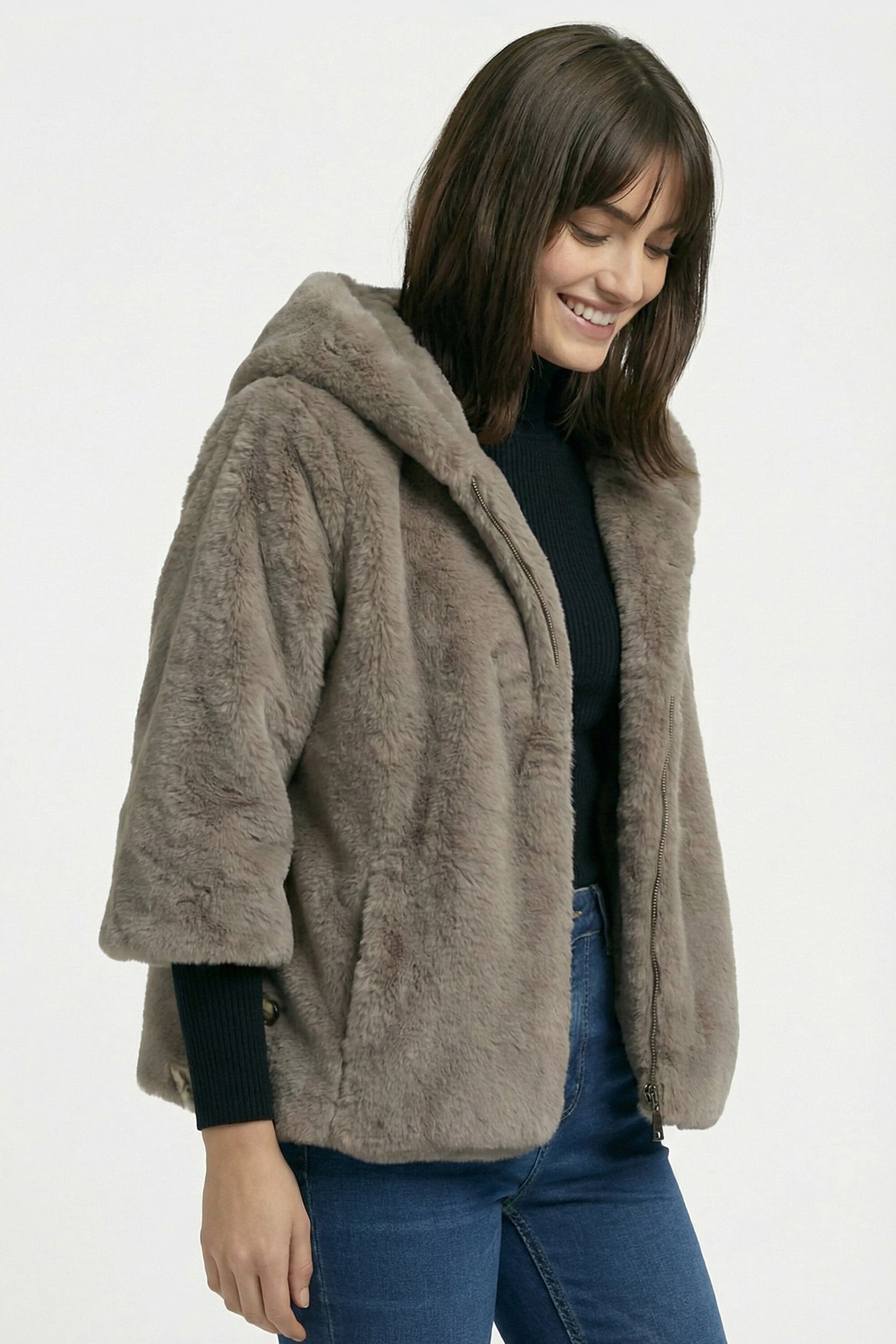PONCHO FAUX FUR - MARINA - TAUPE/GRIS MANTEAU KOOKAÏ Mode Kookai
