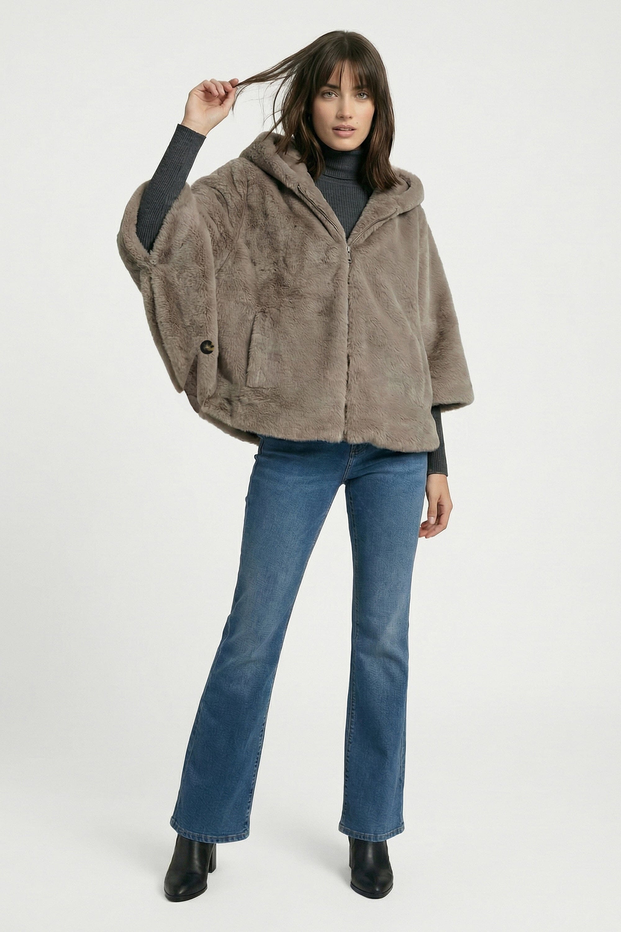 PONCHO FAUX FUR - MARINA - TAUPE/GRIS MANTEAU KOOKAÏ Mode Kookai