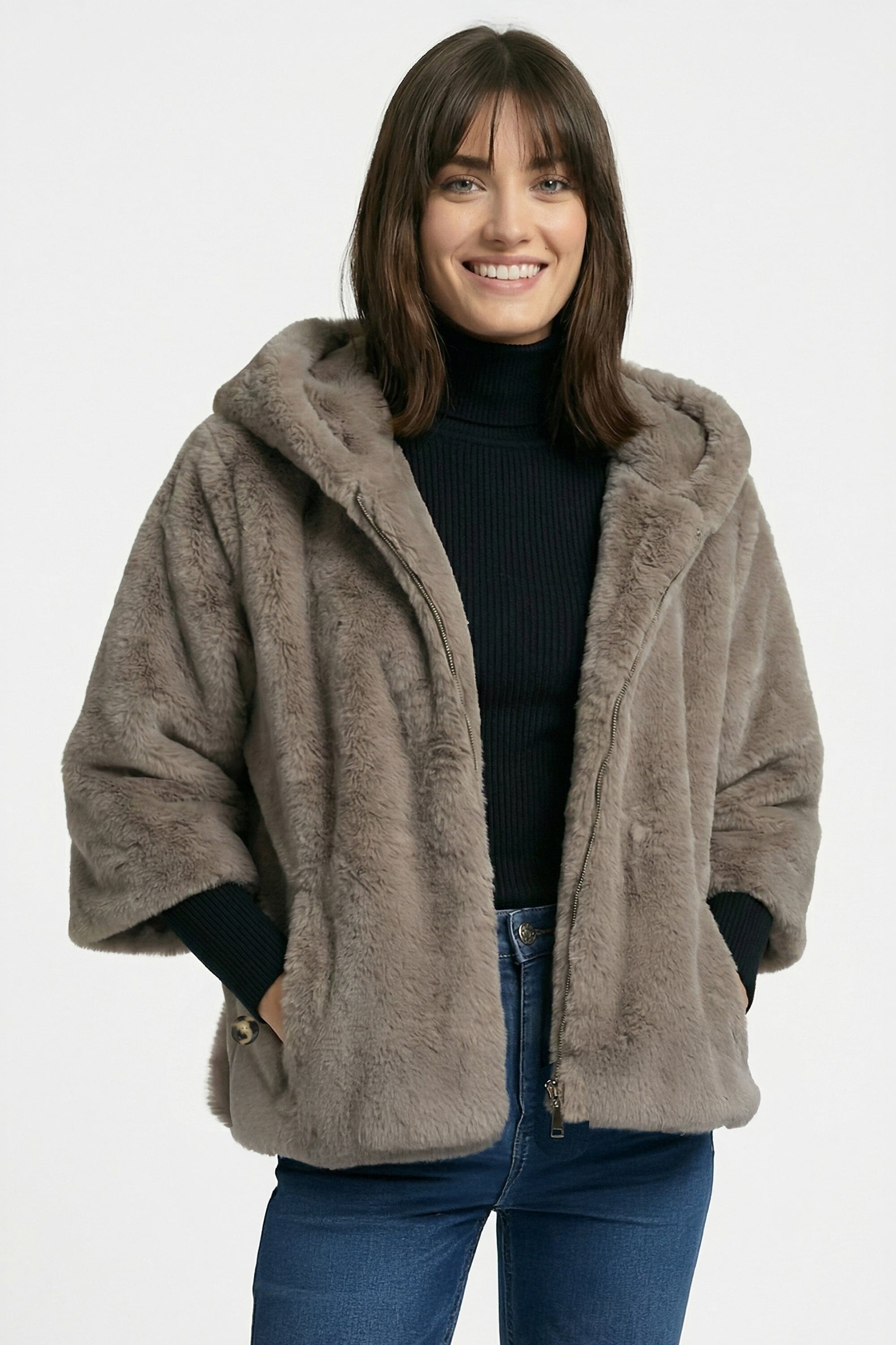 PONCHO FAUX FUR - MARINA - TAUPE/GRIS MANTEAU KOOKAÏ Mode Kookai