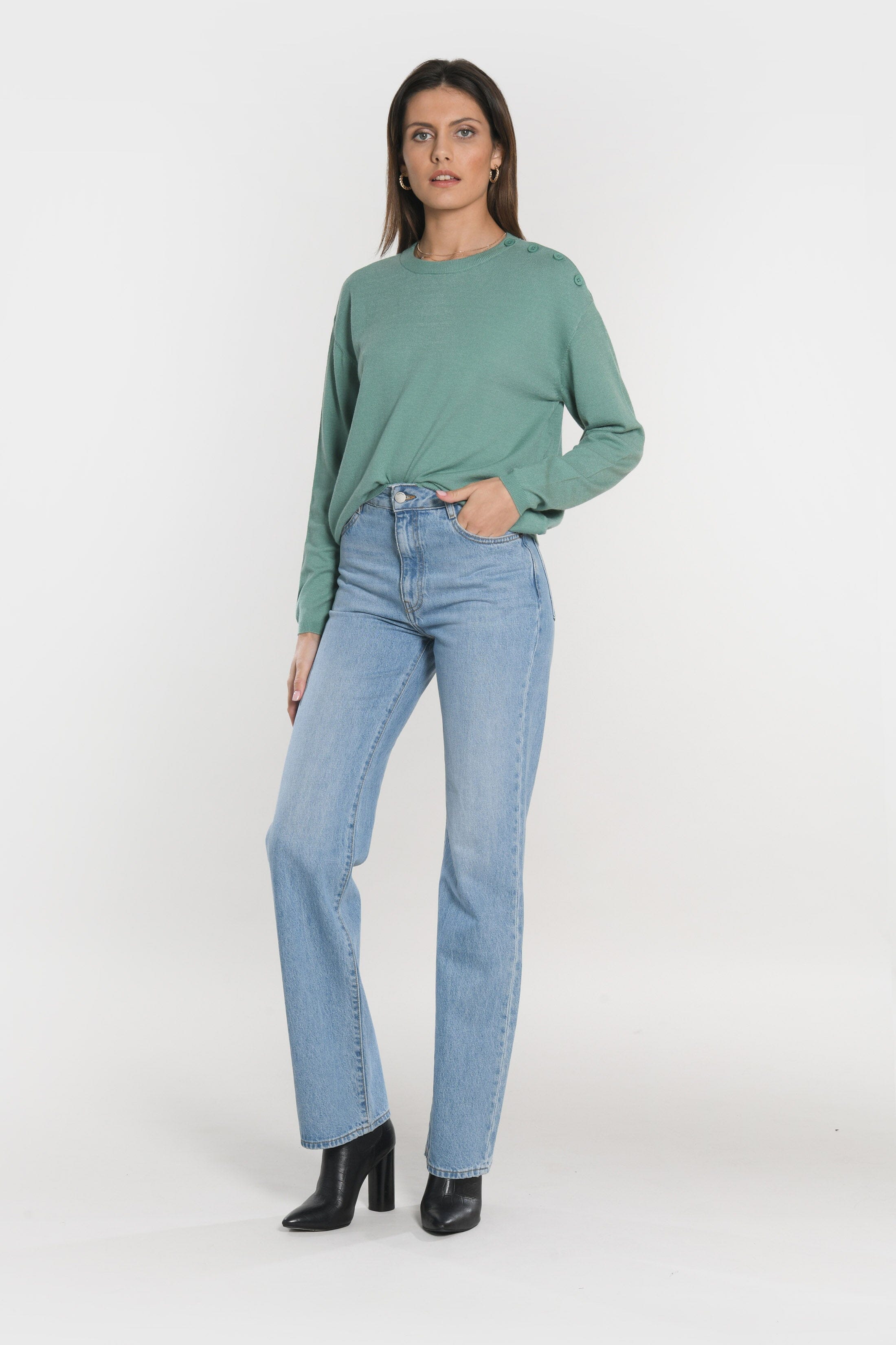 PULL BOUTONNE NOLWENN NEPTUNE GREEN PULL KOOKAI Mode Kookai