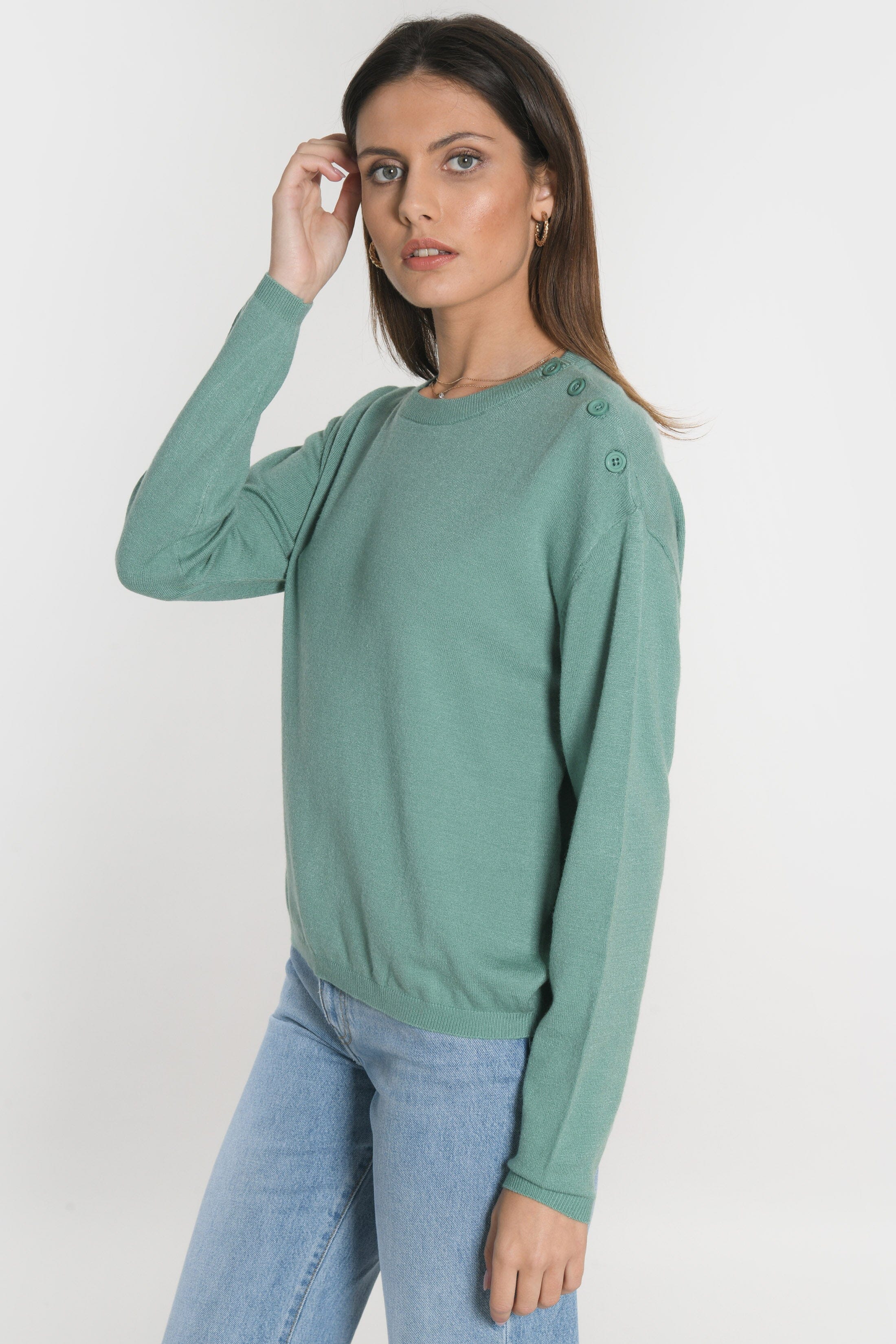 PULL BOUTONNE NOLWENN NEPTUNE GREEN PULL KOOKAI Mode Kookai