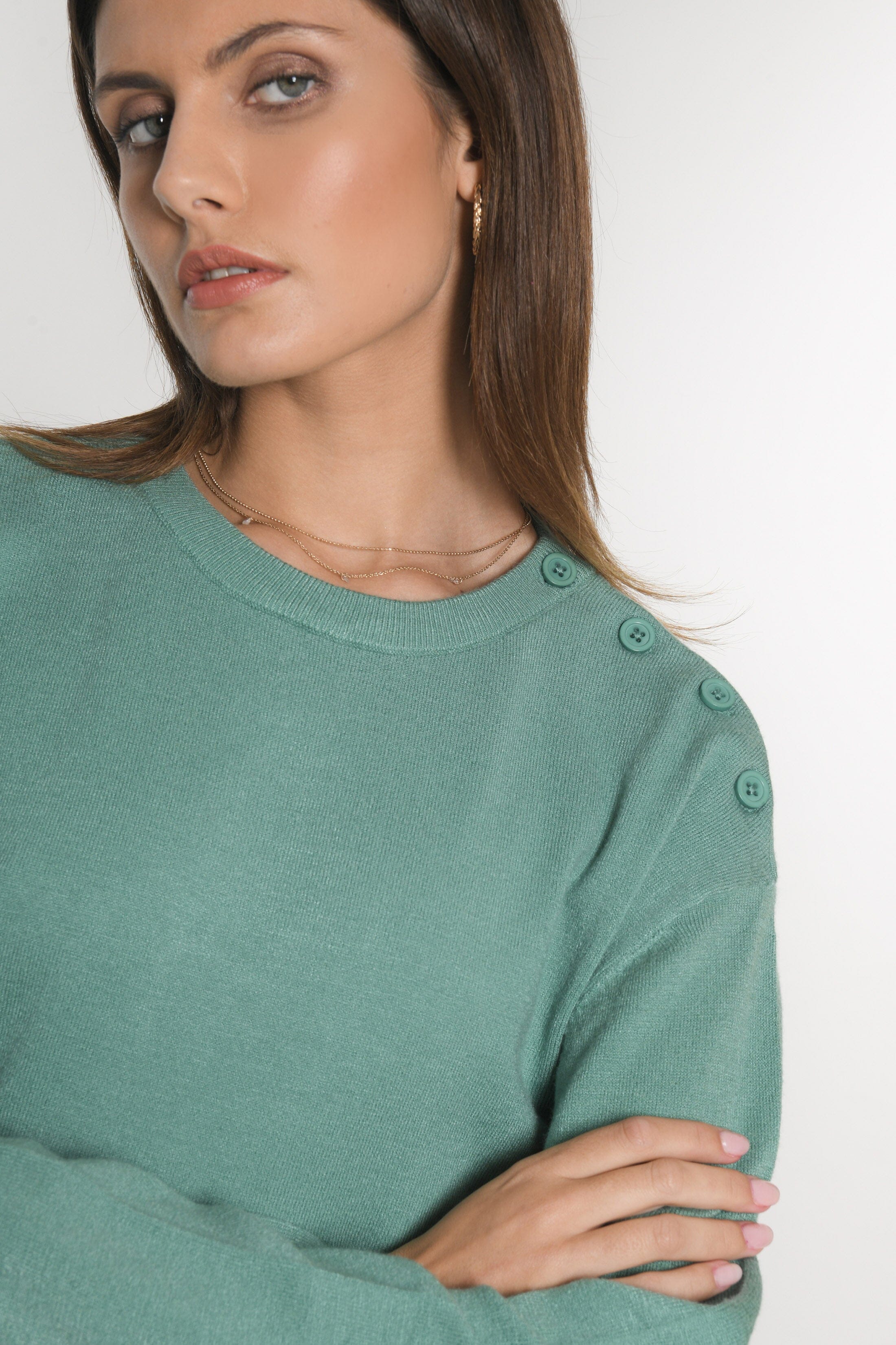PULL BOUTONNE NOLWENN NEPTUNE GREEN PULL KOOKAI Mode Kookai