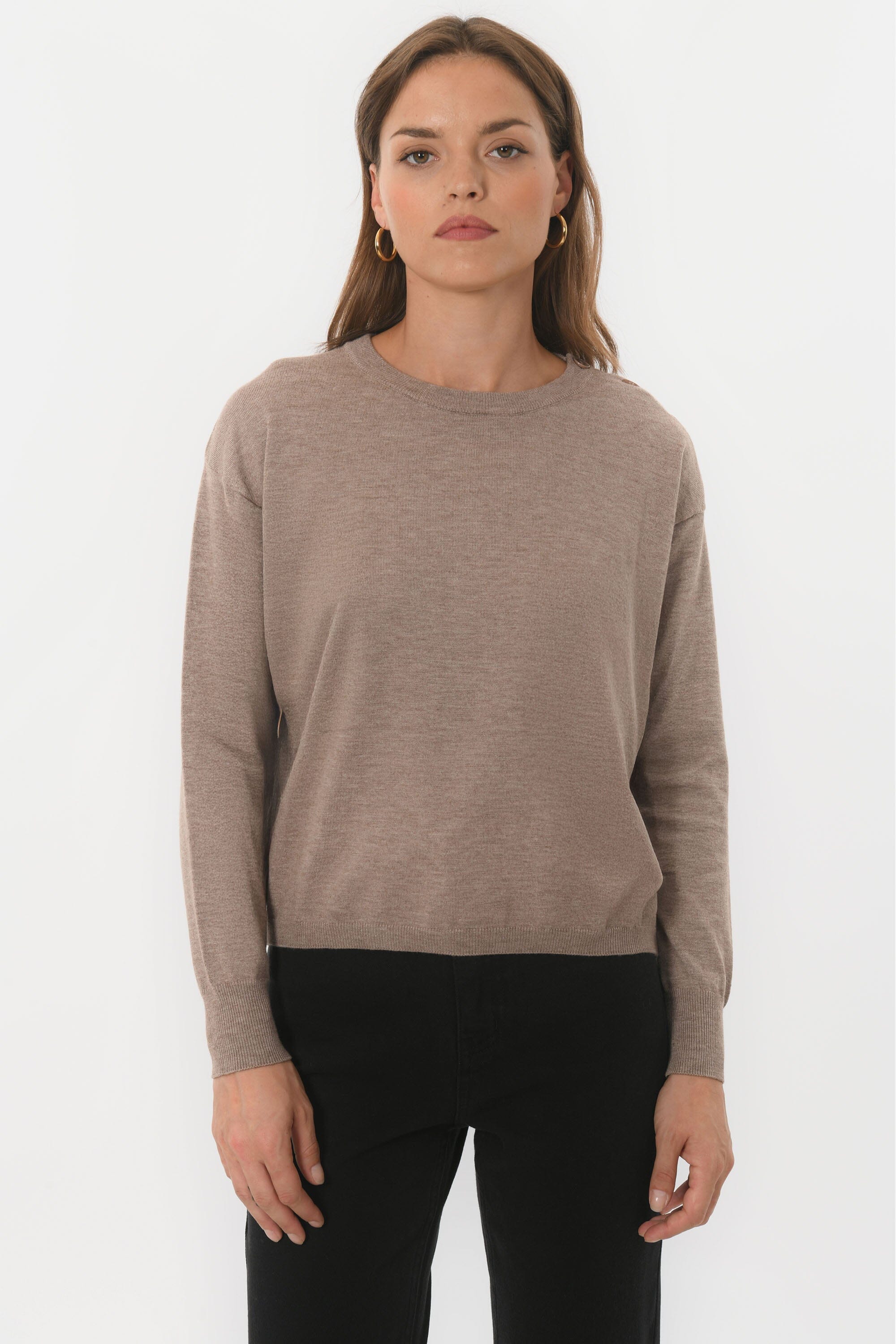 PULL BOUTONS - BELINDA - TAUPE CHINE PULL NEW KOOKAI Mode Kookai