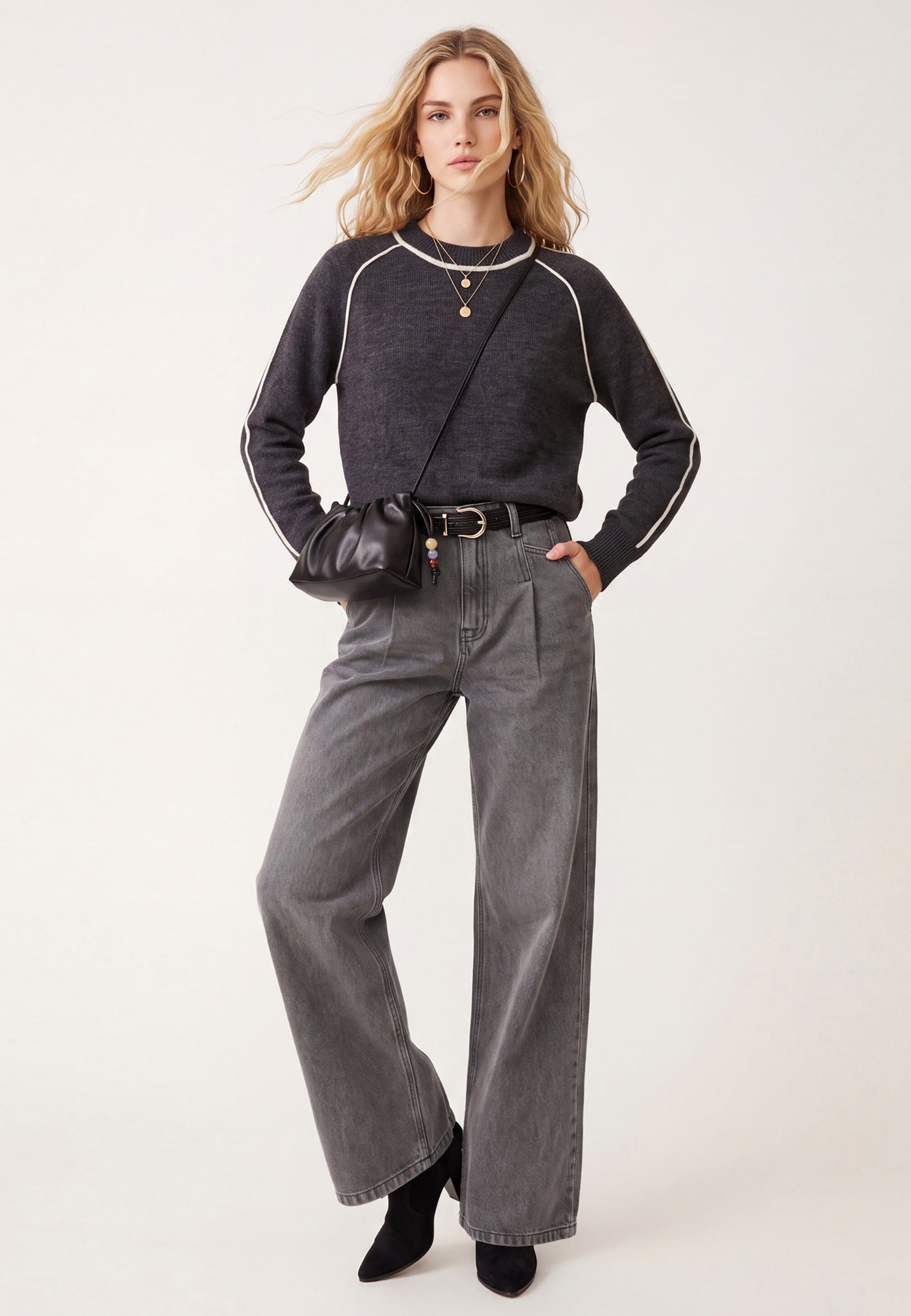 PULL COL ROULOTTE - DARI - ANTHRACITE/ECRU PULL NEW KOOKAI Mode Kookai