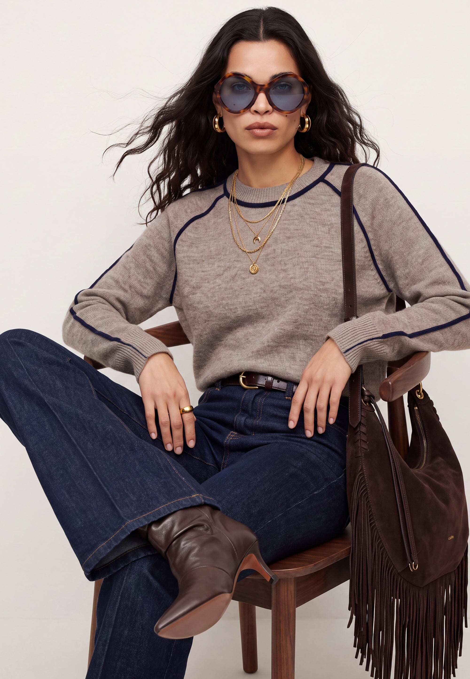 PULL COL ROULOTTE - DARI - BEIGE/MARINE PULL NEW KOOKAI Mode Kookai