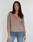 PULL COL V ASTRID BEIGE CHINÉ/ROUGE PULL KOOKAI Mode Kookai