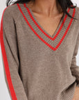 PULL COL V ASTRID BEIGE CHINÉ/ROUGE PULL KOOKAI Mode Kookai