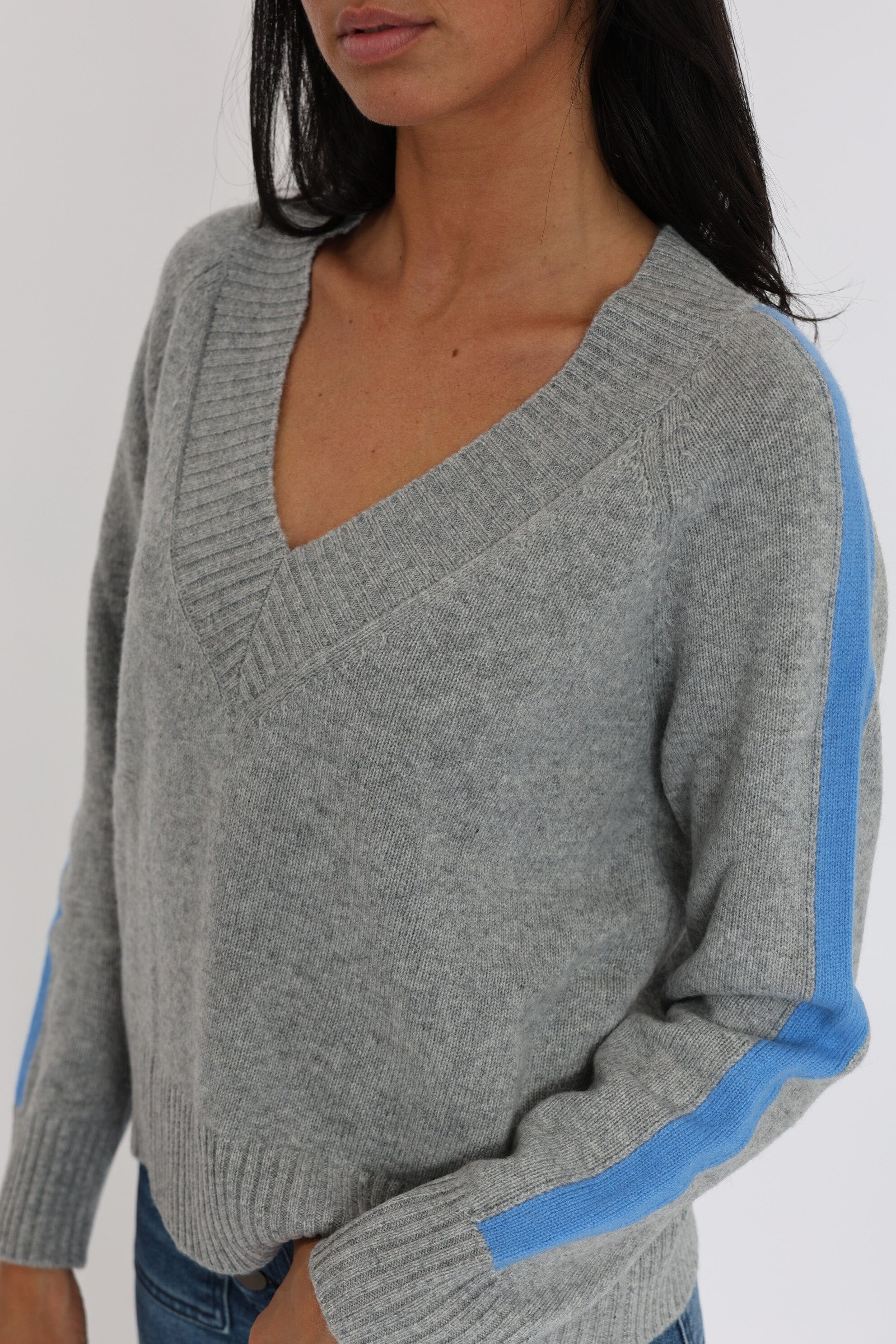 PULL COL V ASTRID GRIS CHINÉ/BLUE PULL KOOKAI Mode Kookai