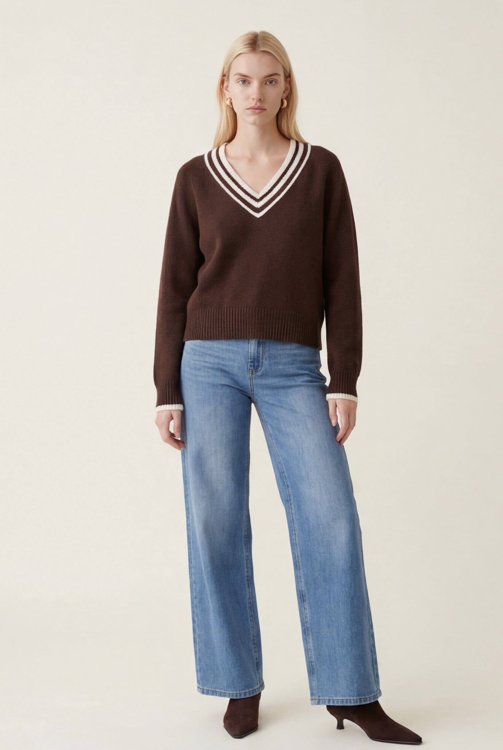 PULL COL V - DARI - CHOCOLAT/ECRU PULL NEW KOOKAI Mode Kookai
