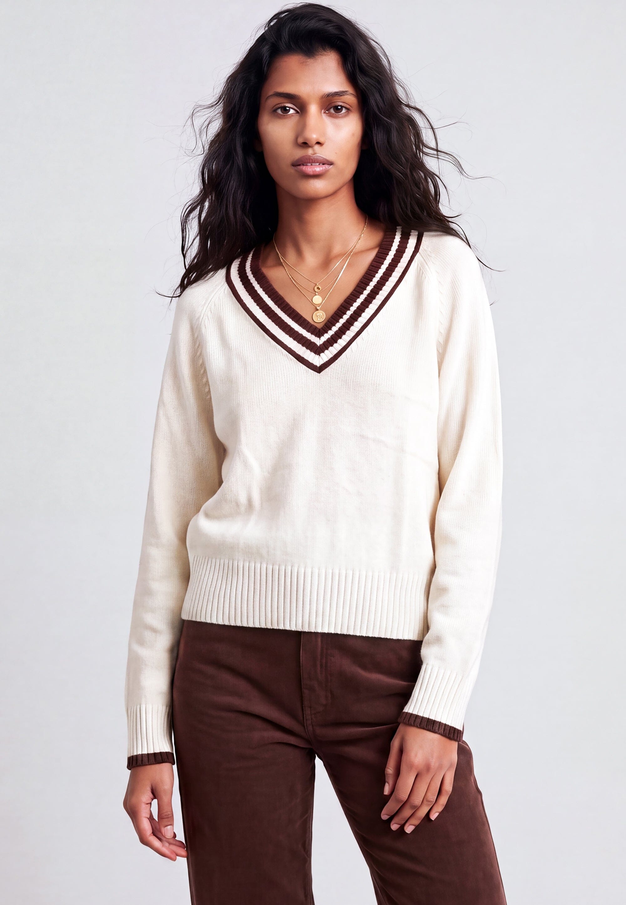 PULL COL V - DARI - ECRU/CHOCOLAT PULL NEW KOOKAI Mode Kookai