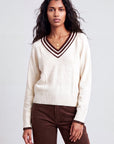 PULL COL V - DARI - ECRU/CHOCOLAT PULL NEW KOOKAI Mode Kookai