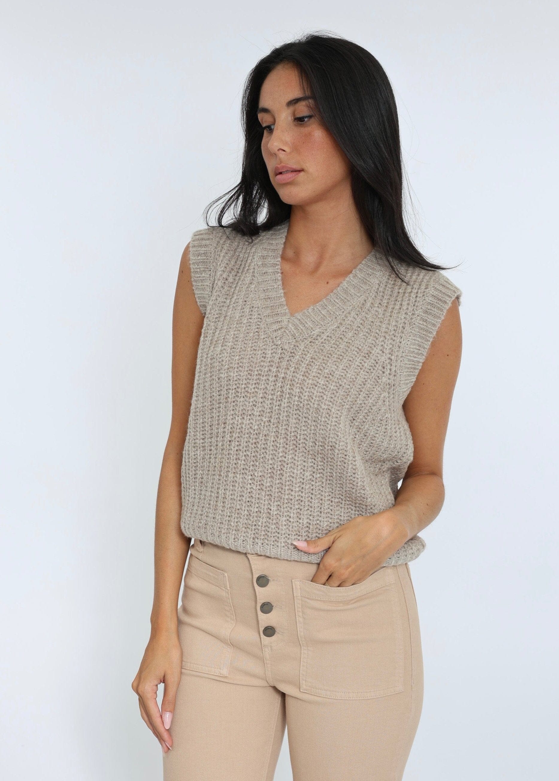 PULL COL V LANA BEIGE CHINÉ PULL KOOKAI Mode Kookai