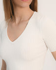 PULL COL V MANCHES COURTES - ÉCRU - ABBY PULL KOOKAI Mode Kookai