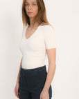 PULL COL V MANCHES COURTES - ÉCRU - ABBY PULL KOOKAI Mode Kookai