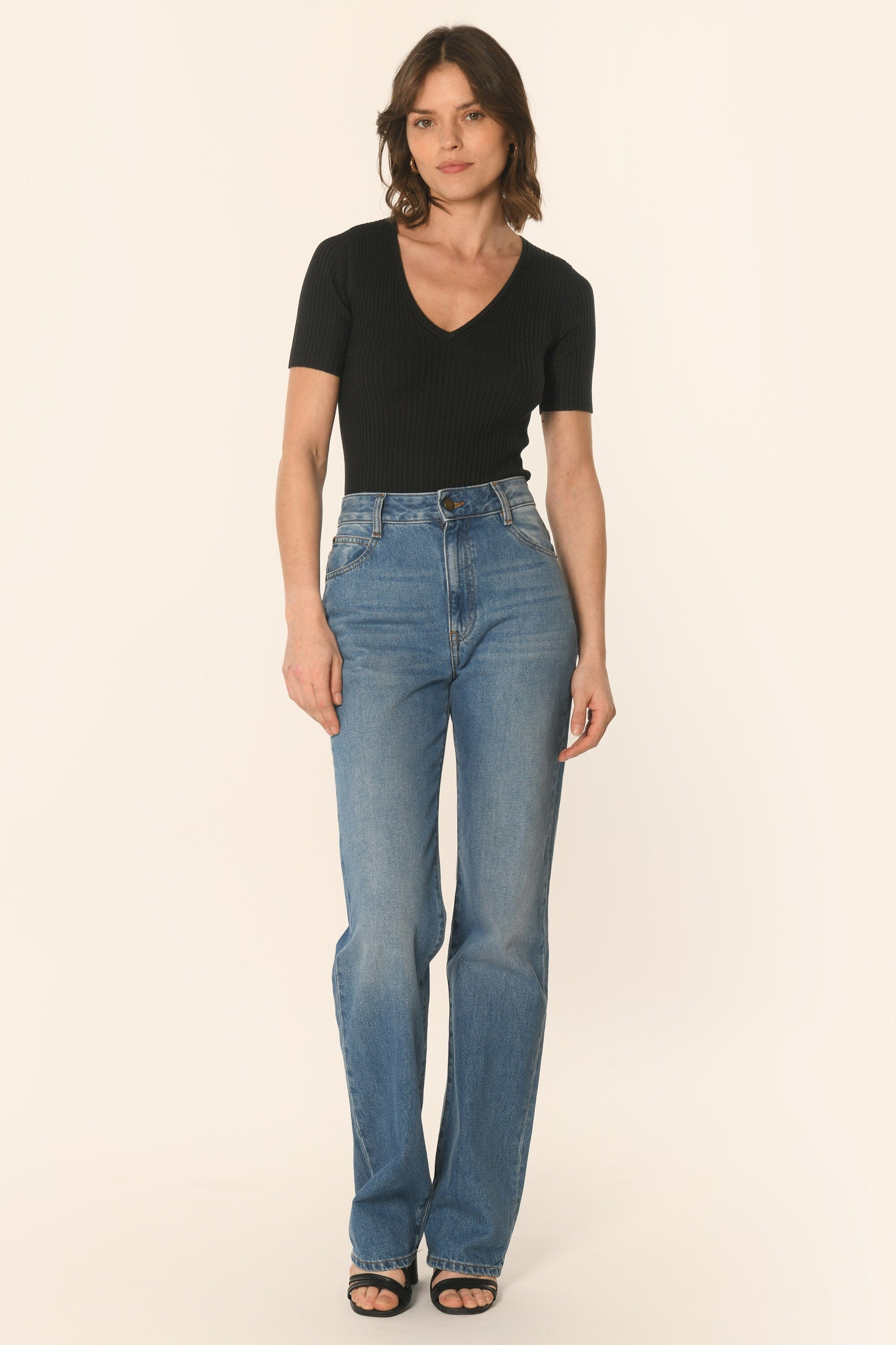 PULL COL V MANCHES COURTES - NOIR - ABBY PULL KOOKAI Mode Kookai