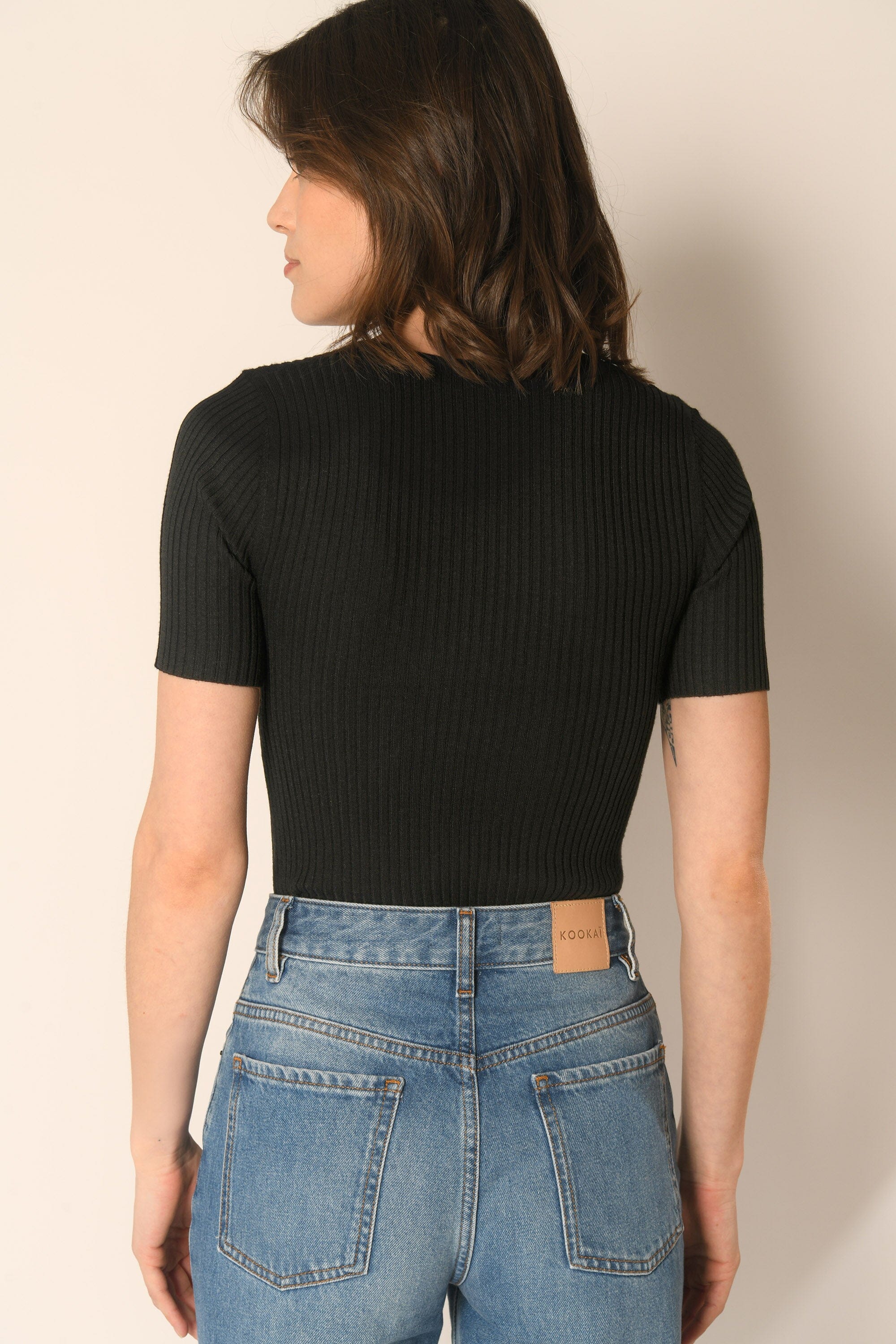 PULL COL V MANCHES COURTES - NOIR - ABBY PULL KOOKAI Mode Kookai