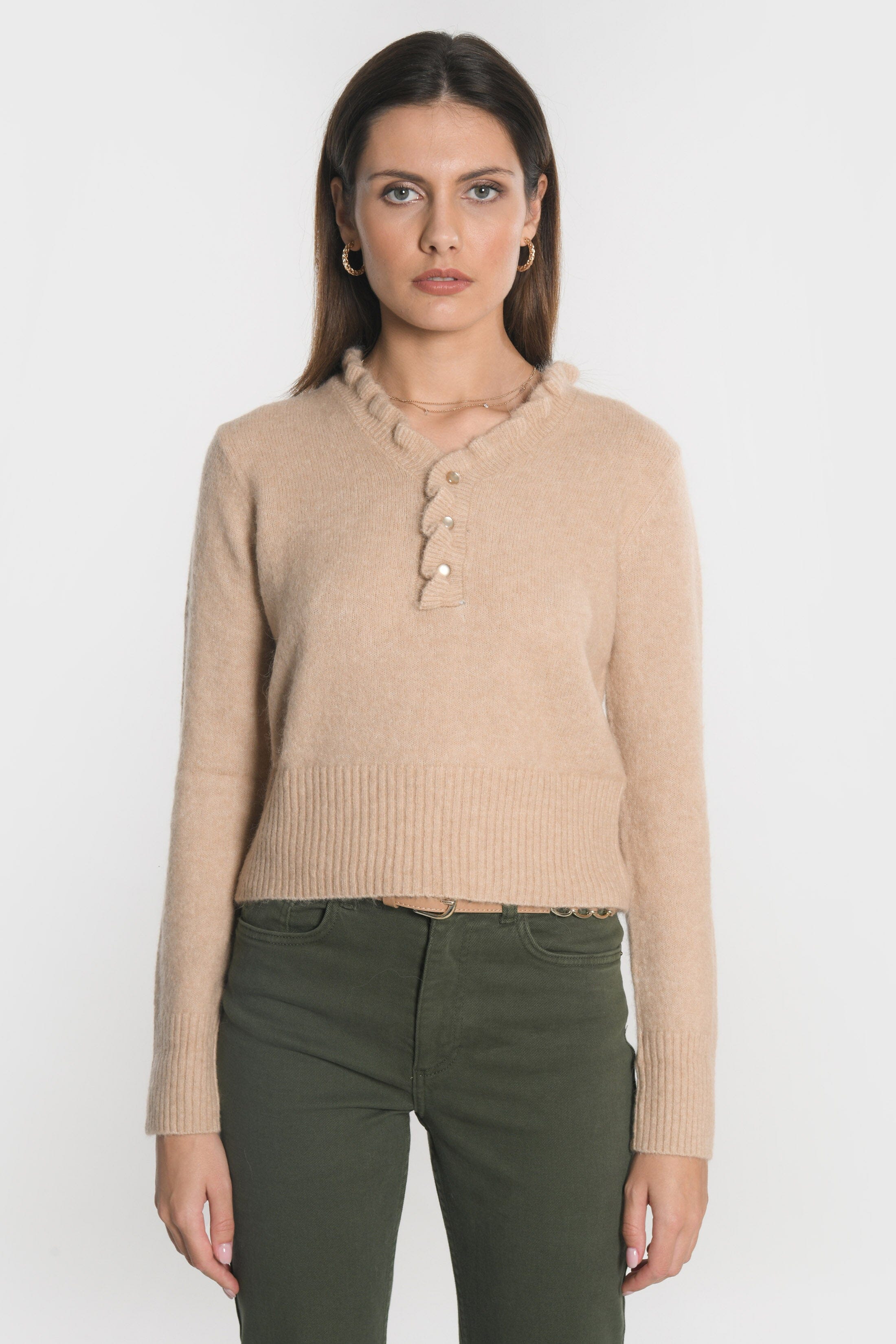 PULL COL V SANDRINE CAMEL PULL KOOKAI Mode Kookai
