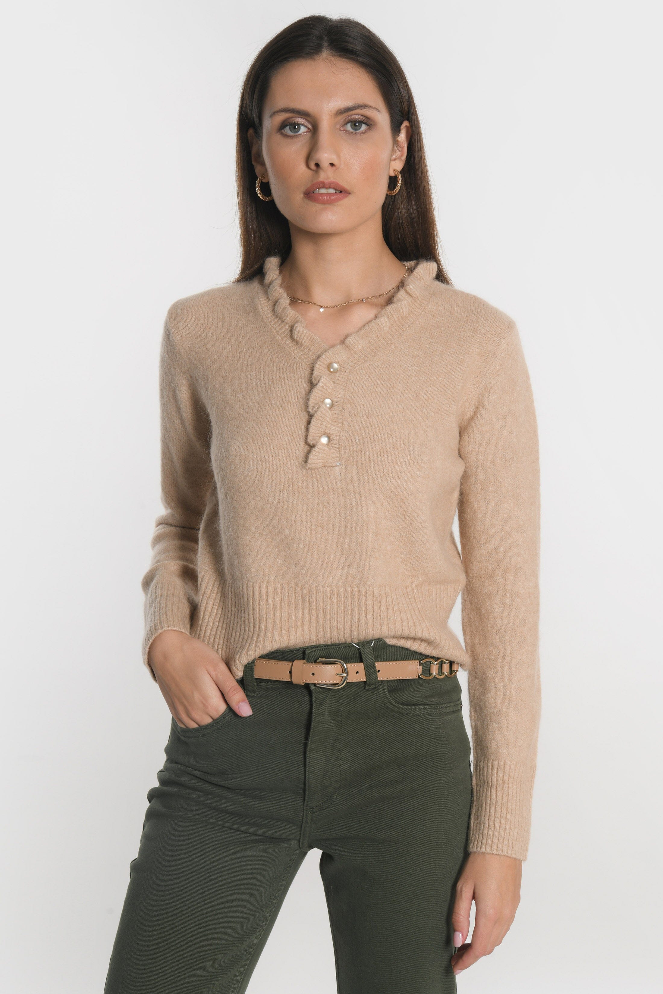 PULL COL V SANDRINE CAMEL PULL KOOKAI Mode Kookai