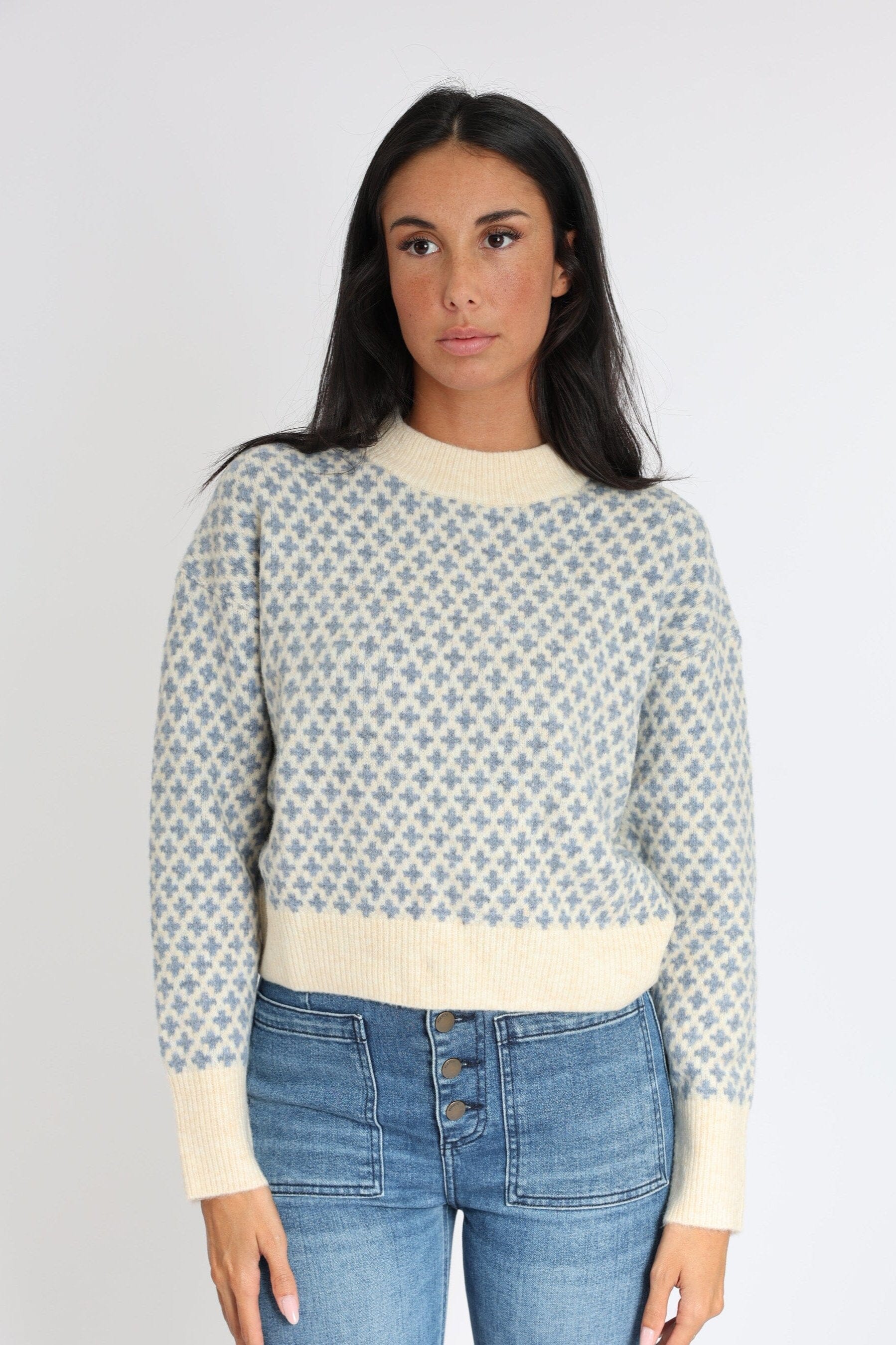 PULL JACQUARD ALICE BEIGE/BLEU PULL NEW KOOKAI Mode Kookai