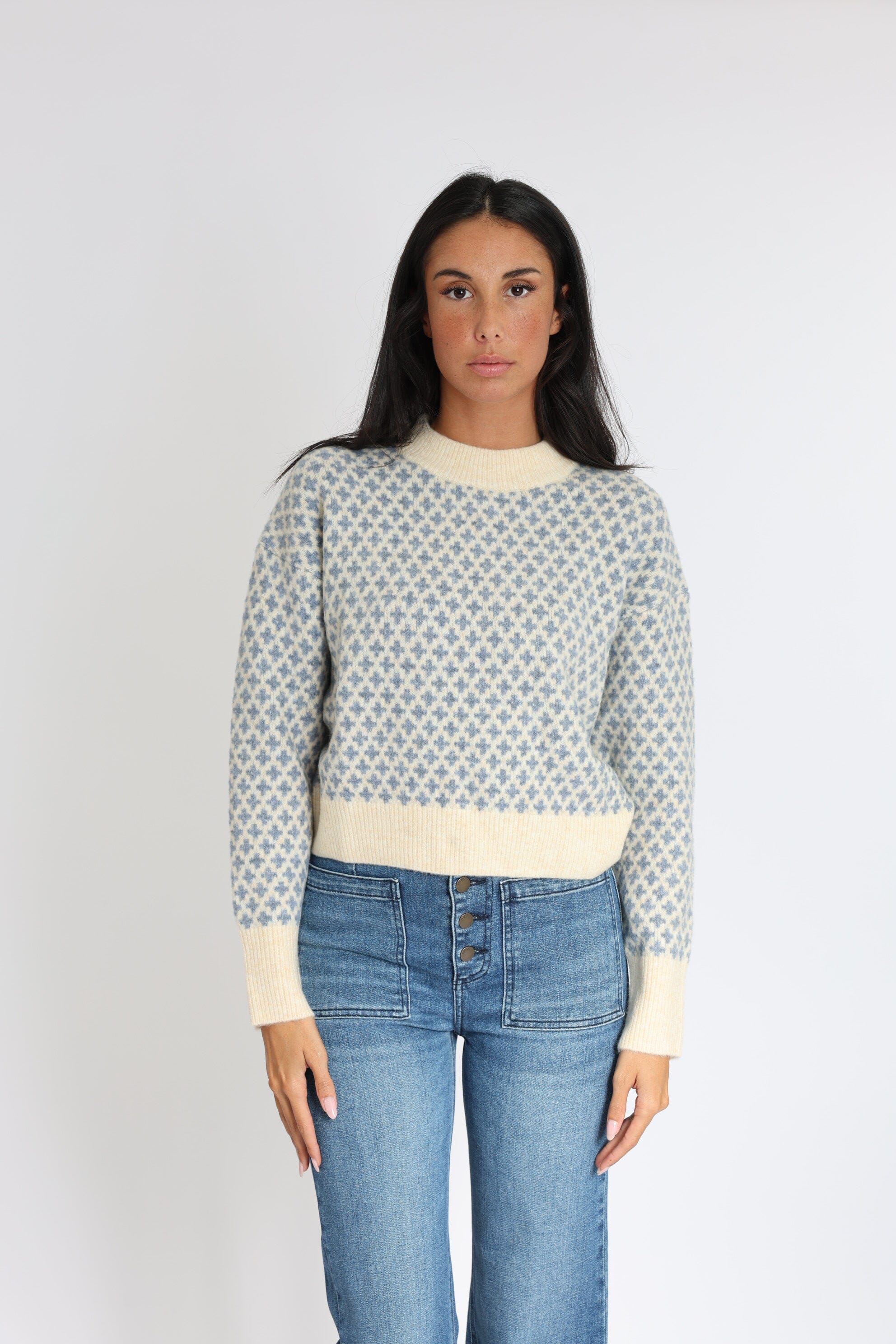PULL JACQUARD ALICE BEIGE/BLEU PULL NEW KOOKAI Mode Kookai