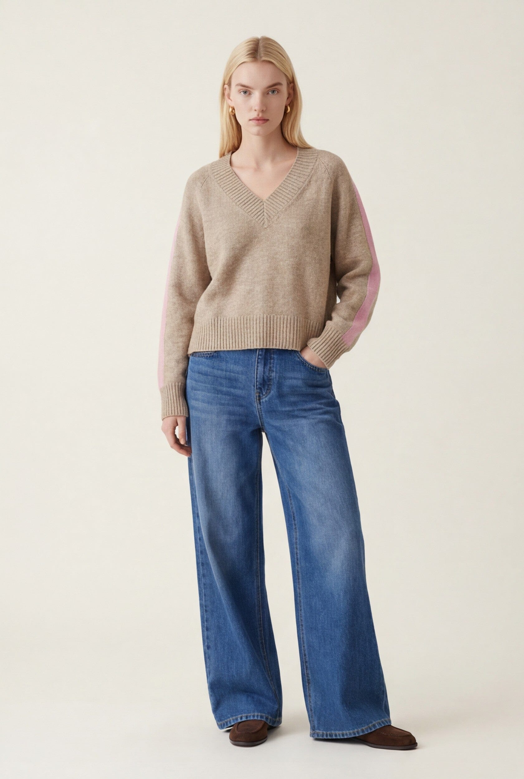 PULL MANCHES RAYEES - DARI - BEIGE/ROSE PULL NEW KOOKAI Mode Kookai